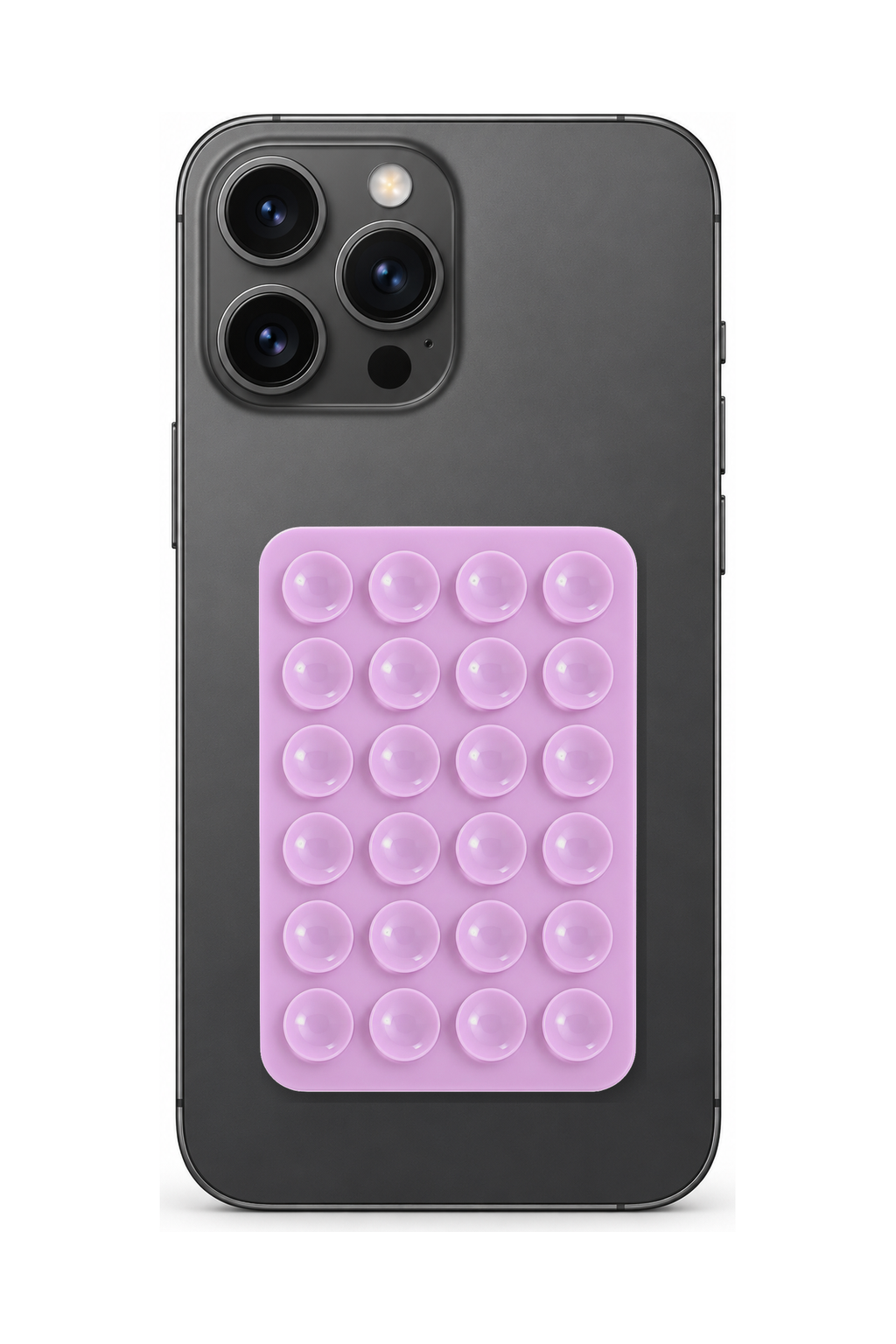 Telefon Arkası Vantuzlu Silikon Tutucu Sticker - Açık Mor telefon üzerinde kullanım görseli