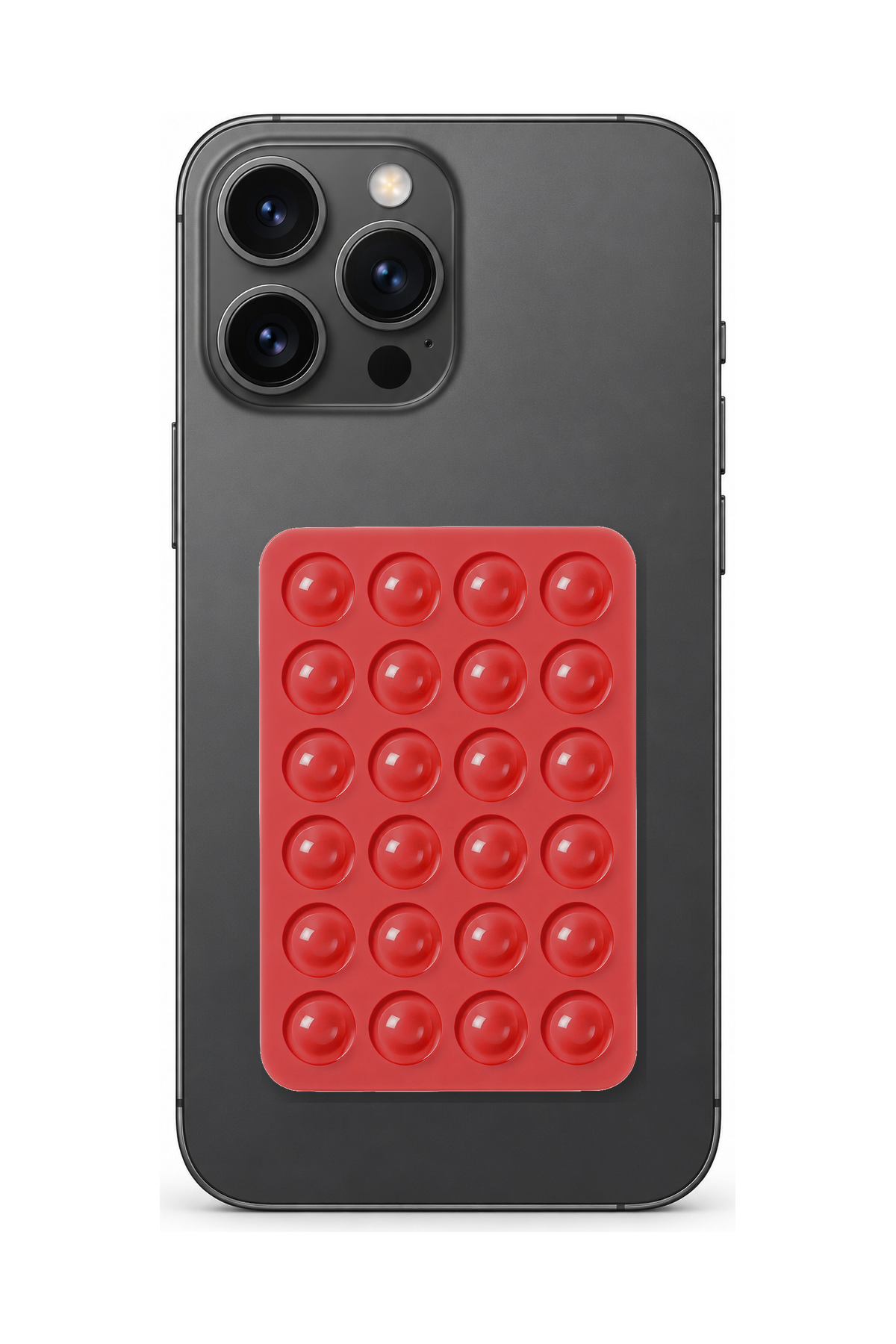 Telefon Arkası Vantuzlu Silikon Tutucu Sticker - Kırmızı telefon üzerinde kullanım görseli