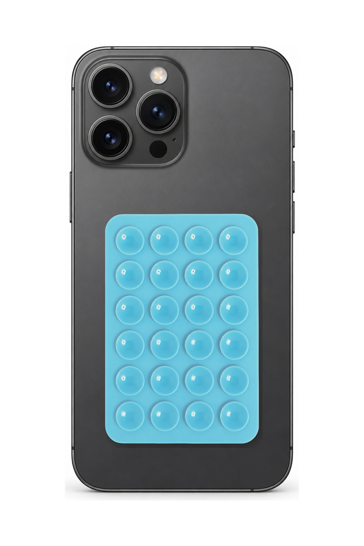 Telefon Arkası Vantuzlu Silikon Tutucu Sticker - Açık Mavi telefon üzerinde kullanım görseli