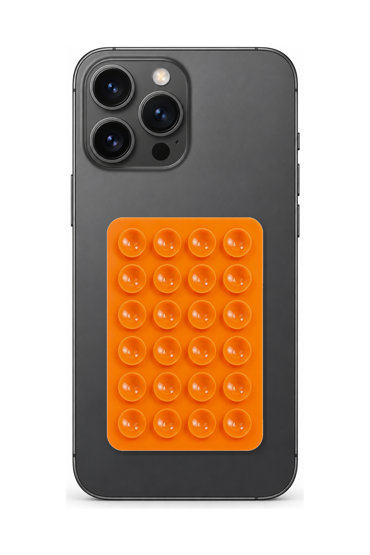 Telefon Arkası Vantuzlu Silikon Tutucu Sticker - Turuncu telefon üzerinde kullanım görseli