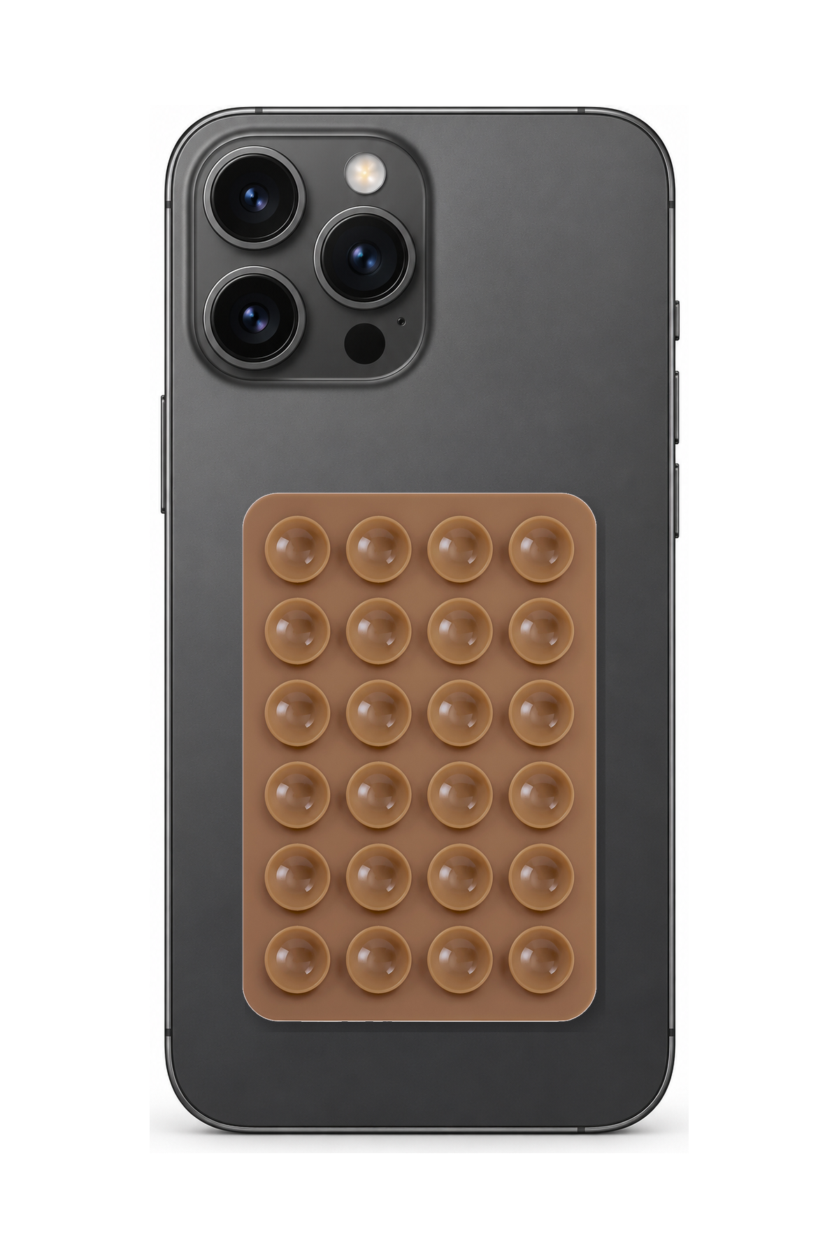 Telefon Arkası Vantuzlu Silikon Tutucu Sticker - Kahverengi telefon üzerinde kullanım görseli