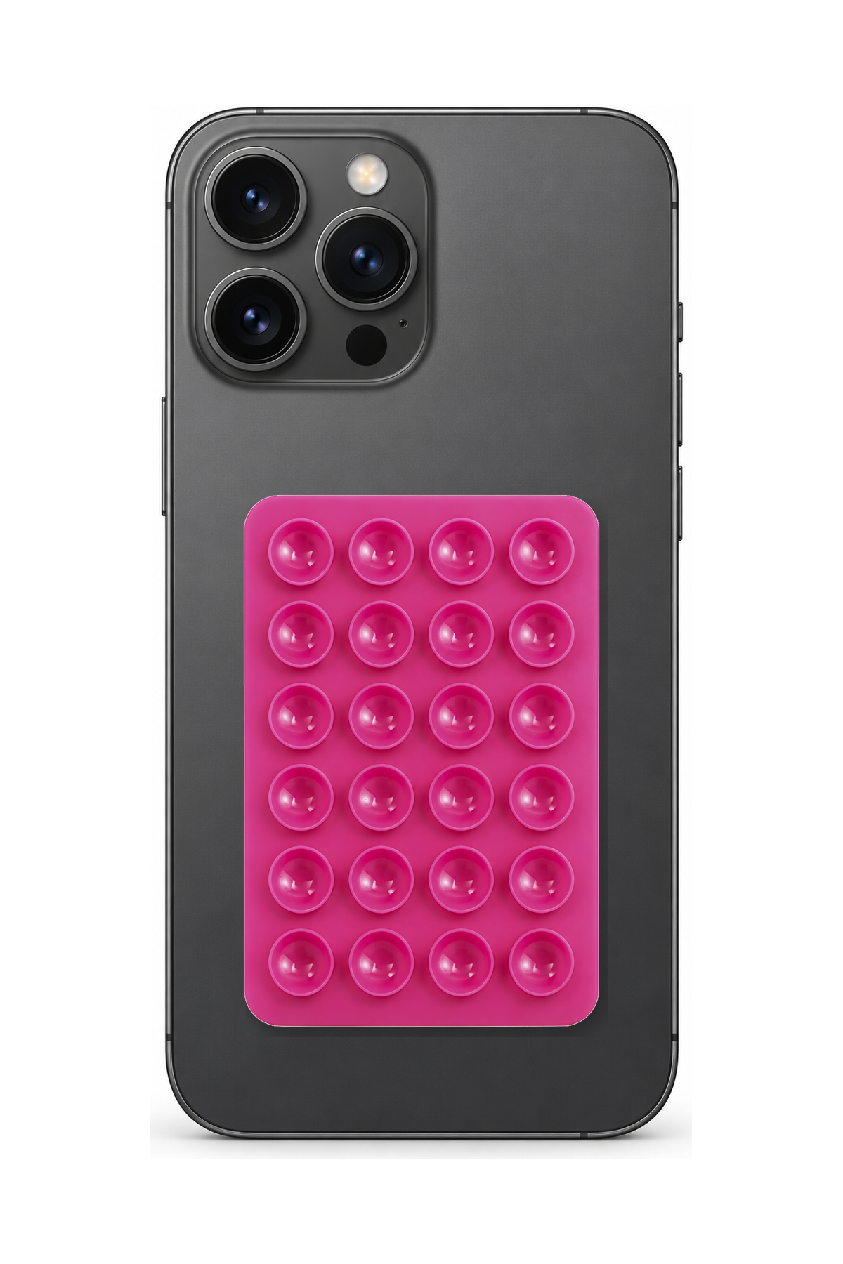 Telefon Arkası Vantuzlu Silikon Tutucu Sticker - Fuşya telefon üzerinde kullanım görseli