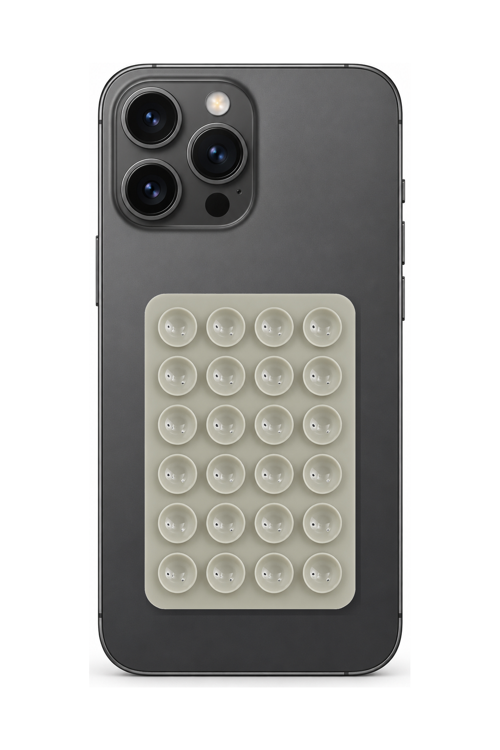 Telefon Arkası Vantuzlu Silikon Tutucu Sticker - Açık Gri telefon üzerinde kullanım görseli