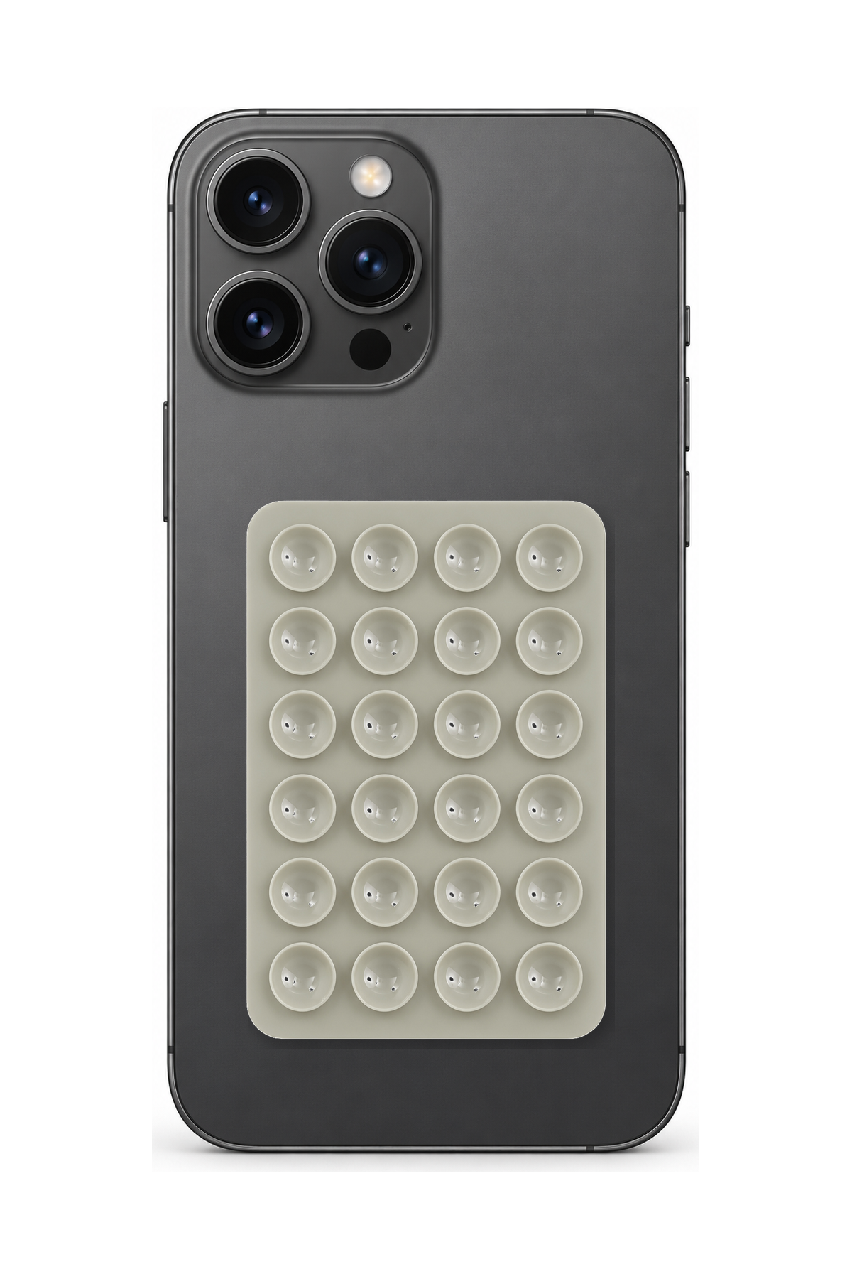 Telefon Arkası Vantuzlu Silikon Tutucu Sticker - Açık Gri telefon üzerinde kullanım görseli