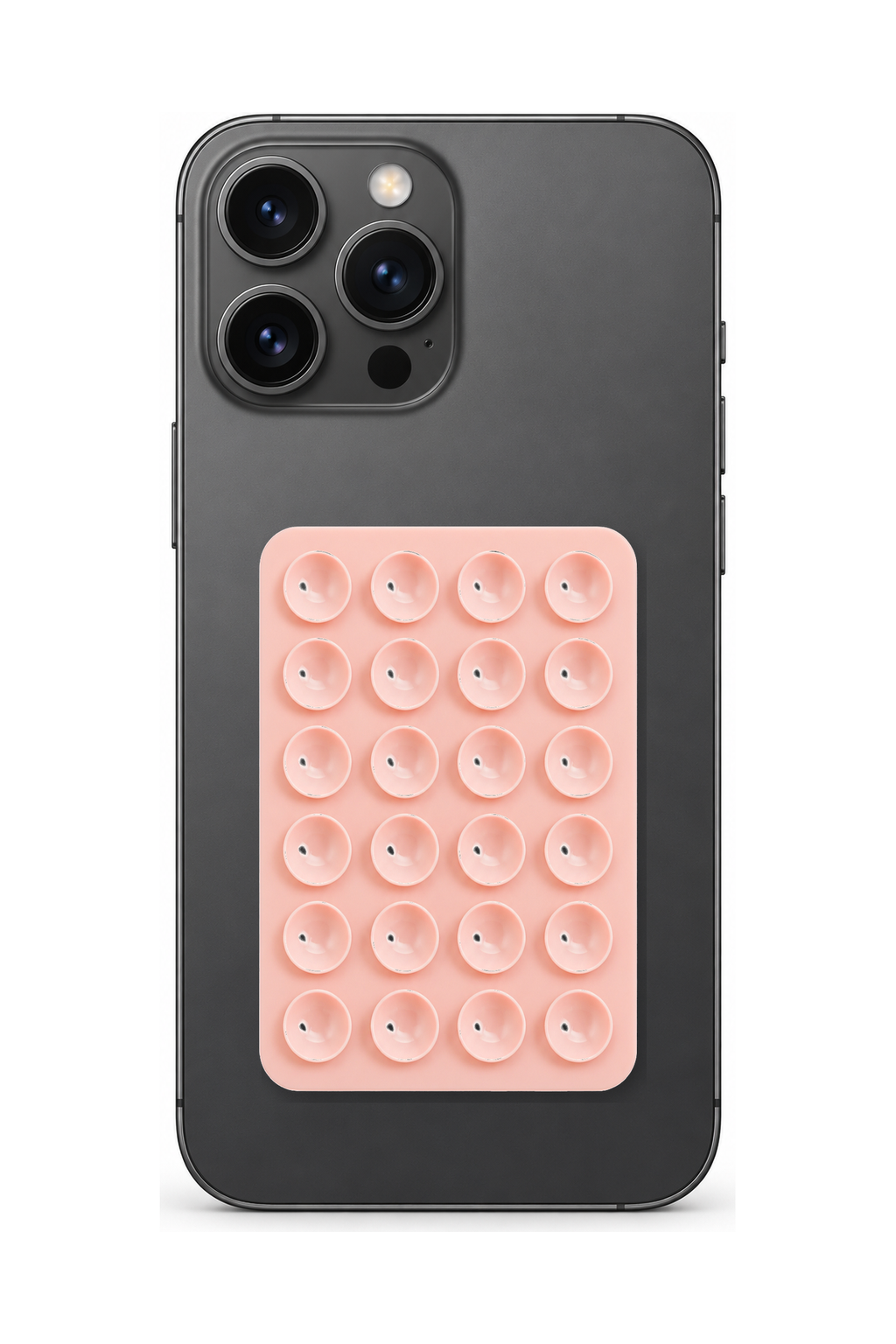 Telefon Arkası Vantuzlu Silikon Tutucu Sticker - Pudra Pembe telefon üzerinde kullanım görseli
