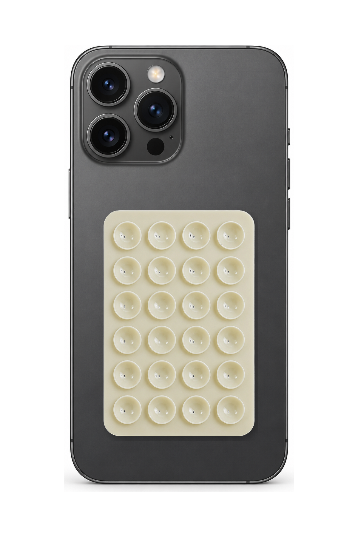 Telefon Arkası Vantuzlu Silikon Tutucu Sticker - Krem telefon üzerinde kullanım görseli
