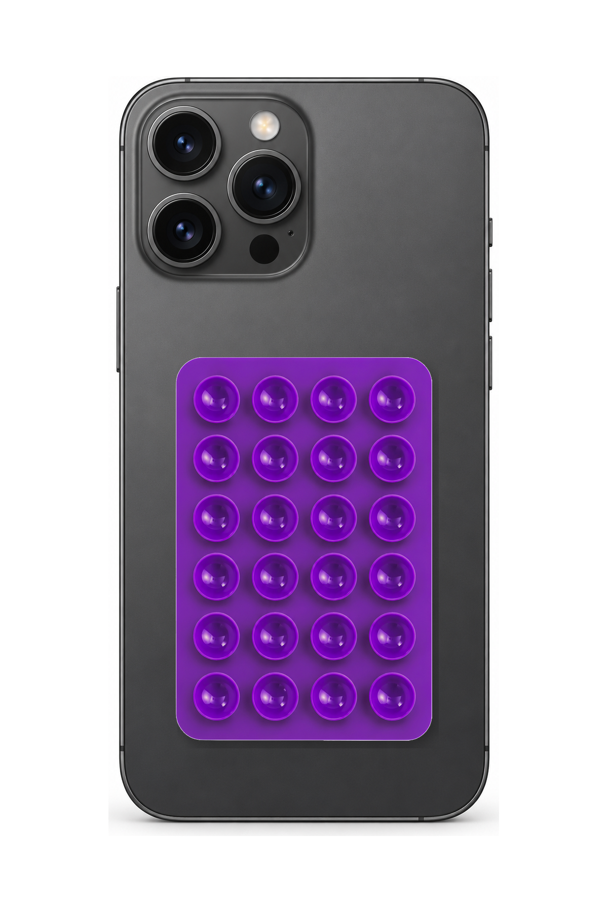 Telefon Arkası Vantuzlu Silikon Tutucu Sticker - Mor telefon üzerinde kullanım görseli
