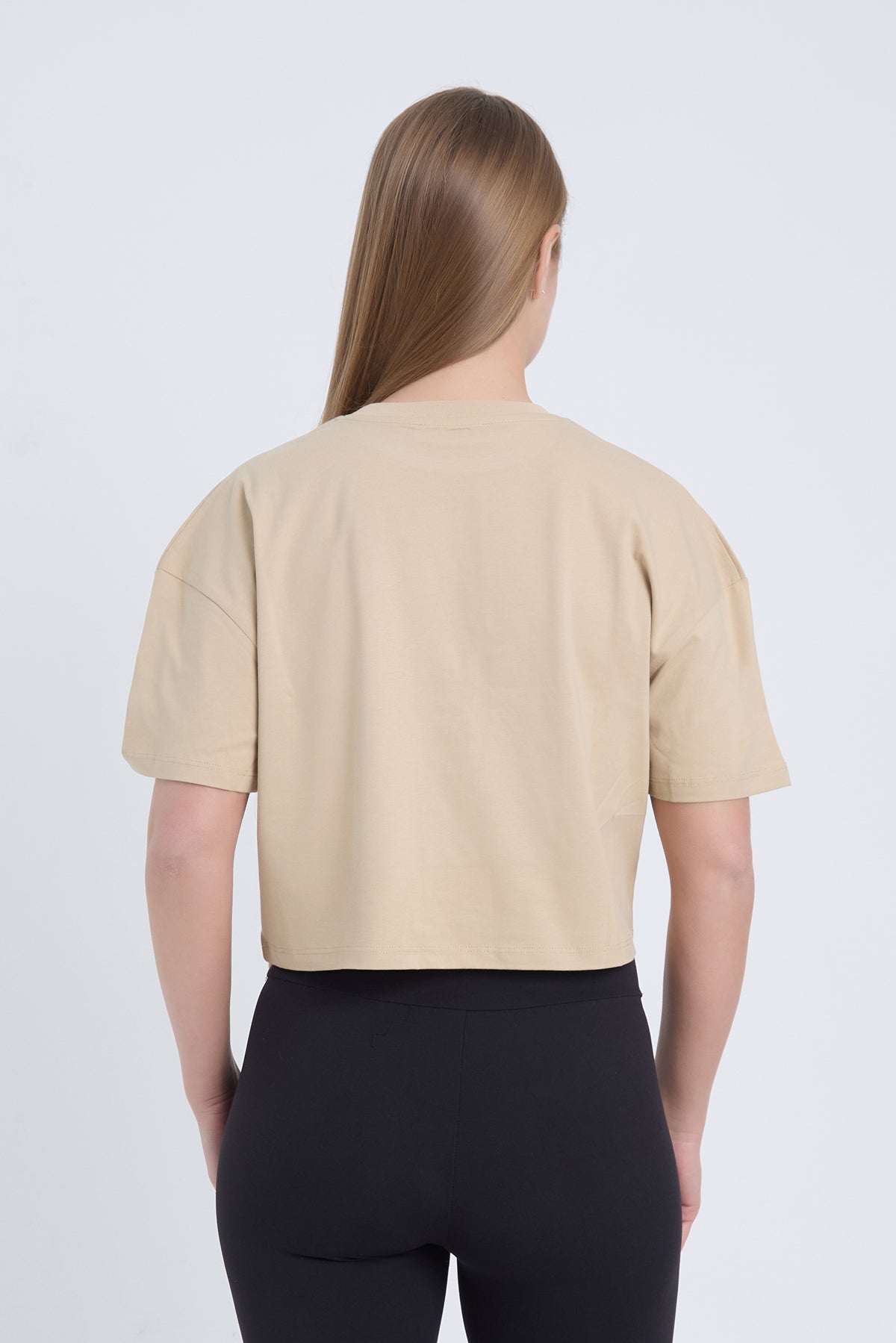 Kadın Oversize Lifestyle Baskılı Siyah Bej Crop