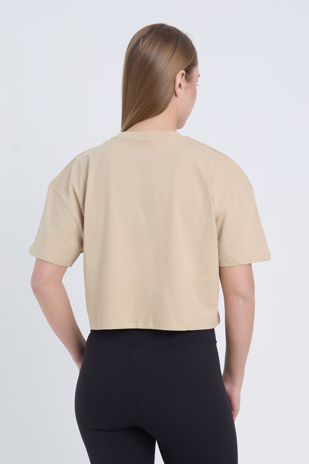 Kadın Oversize You Are Free To Fly Baskılı Bej Renk Crop