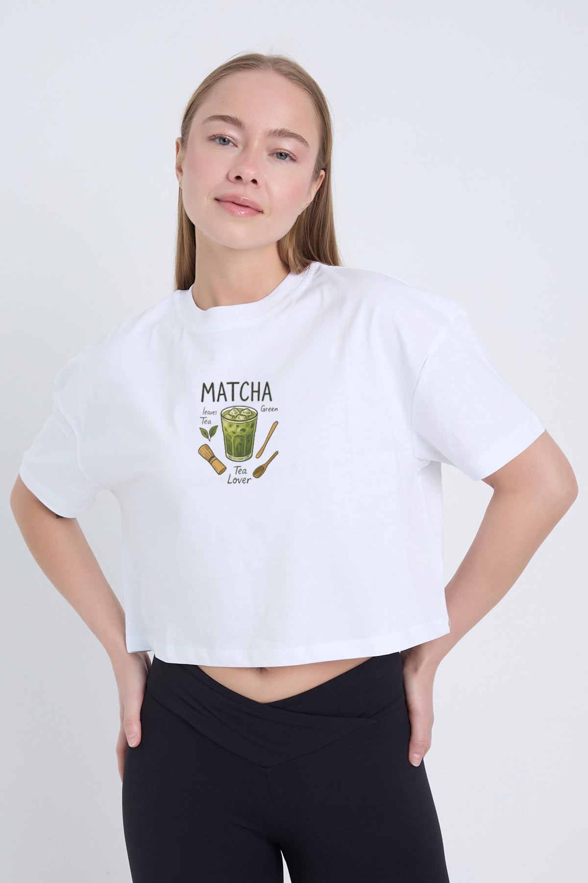 Kadın Oversize More Mactha Baskılı Beyaz Renk Crop