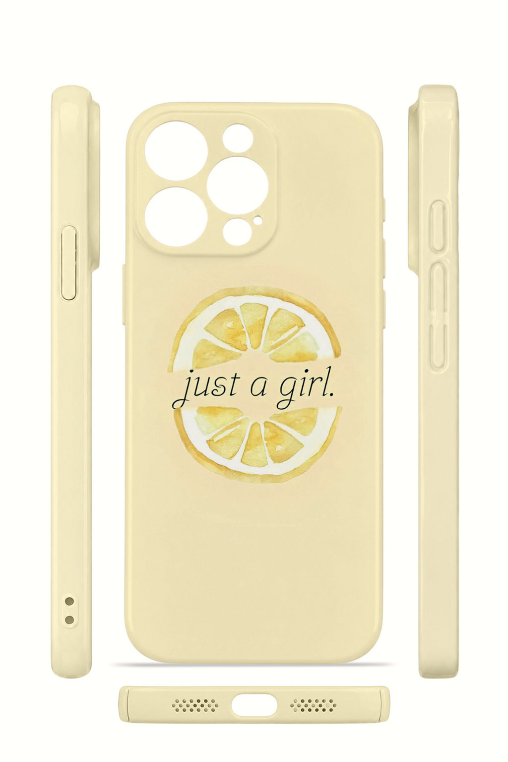 iPhone 15 Pro Valestra İnce Kamera Korumalı Mika Kılıf Just A Girl Lemon