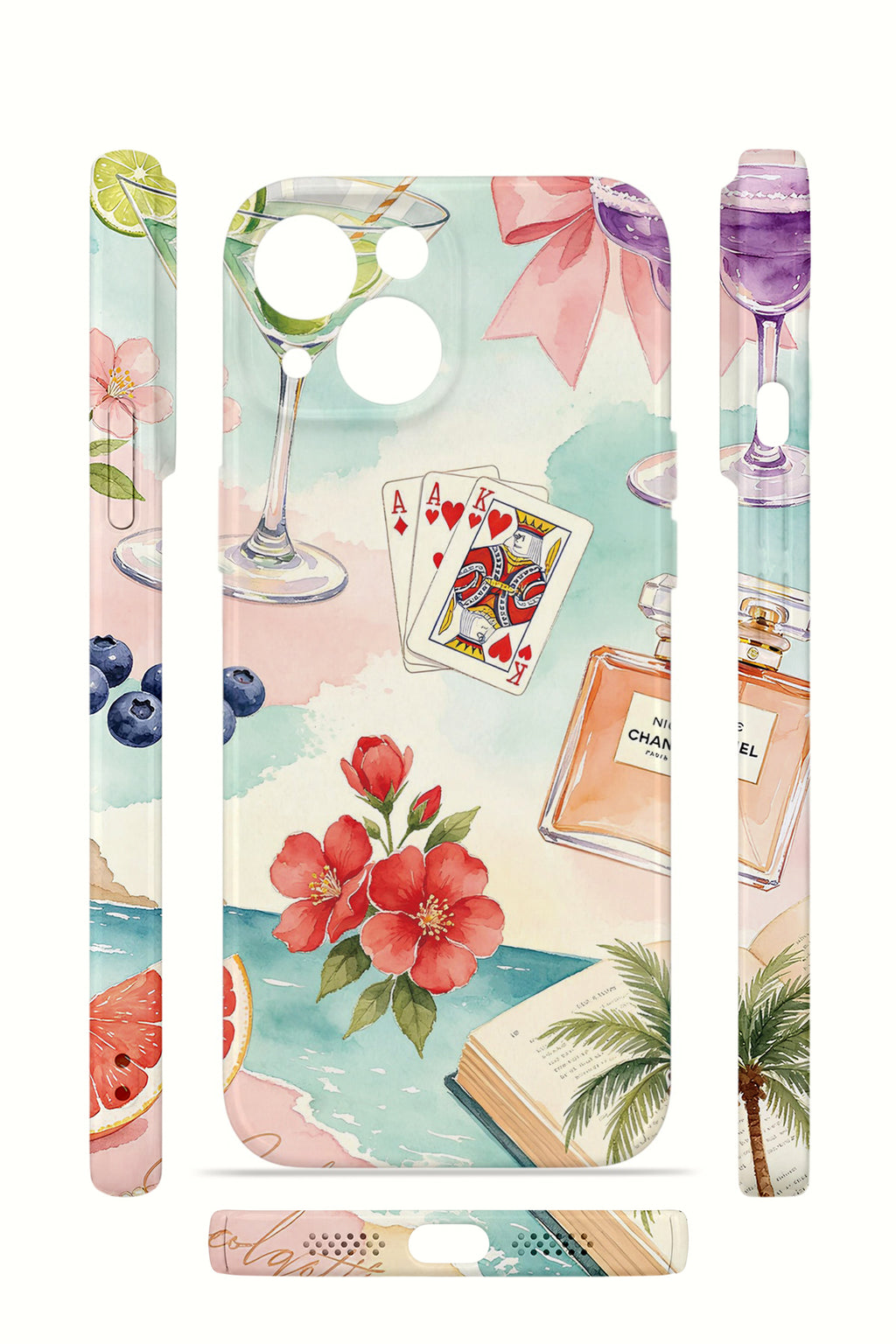 iPhone 14 Plus Valestra İnce Kamera Korumalı Mika Kılıf Mediterranean Holiday Collage