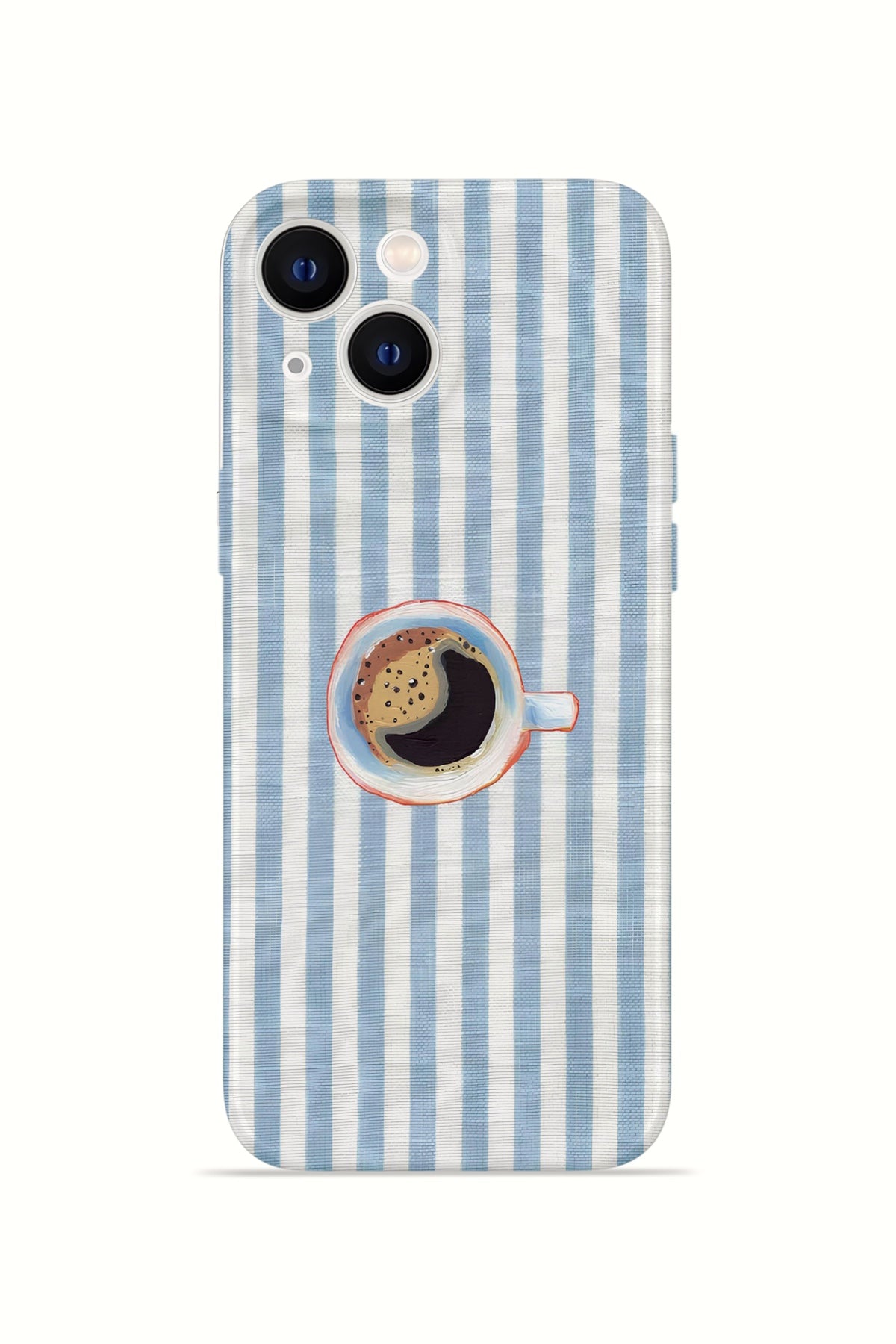 iPhone 14 Valestra İnce Kamera Korumalı Mika Kılıf Morning Coffee Stripe