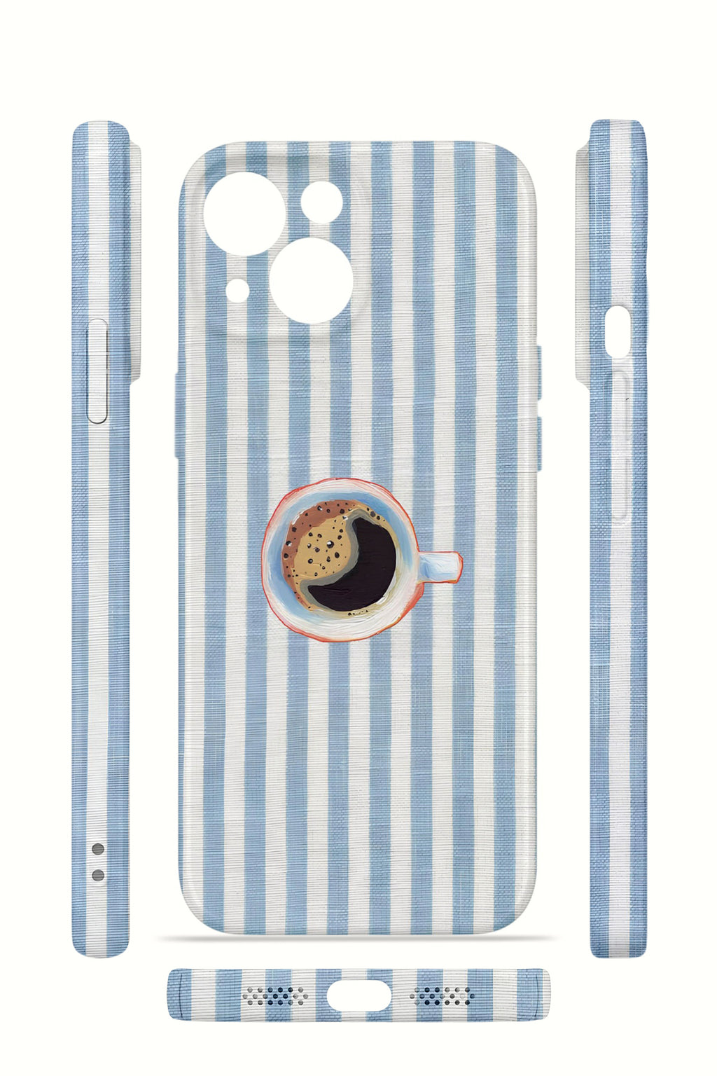 iPhone 14 Plus Valestra İnce Kamera Korumalı Mika Kılıf Morning Coffee Stripe