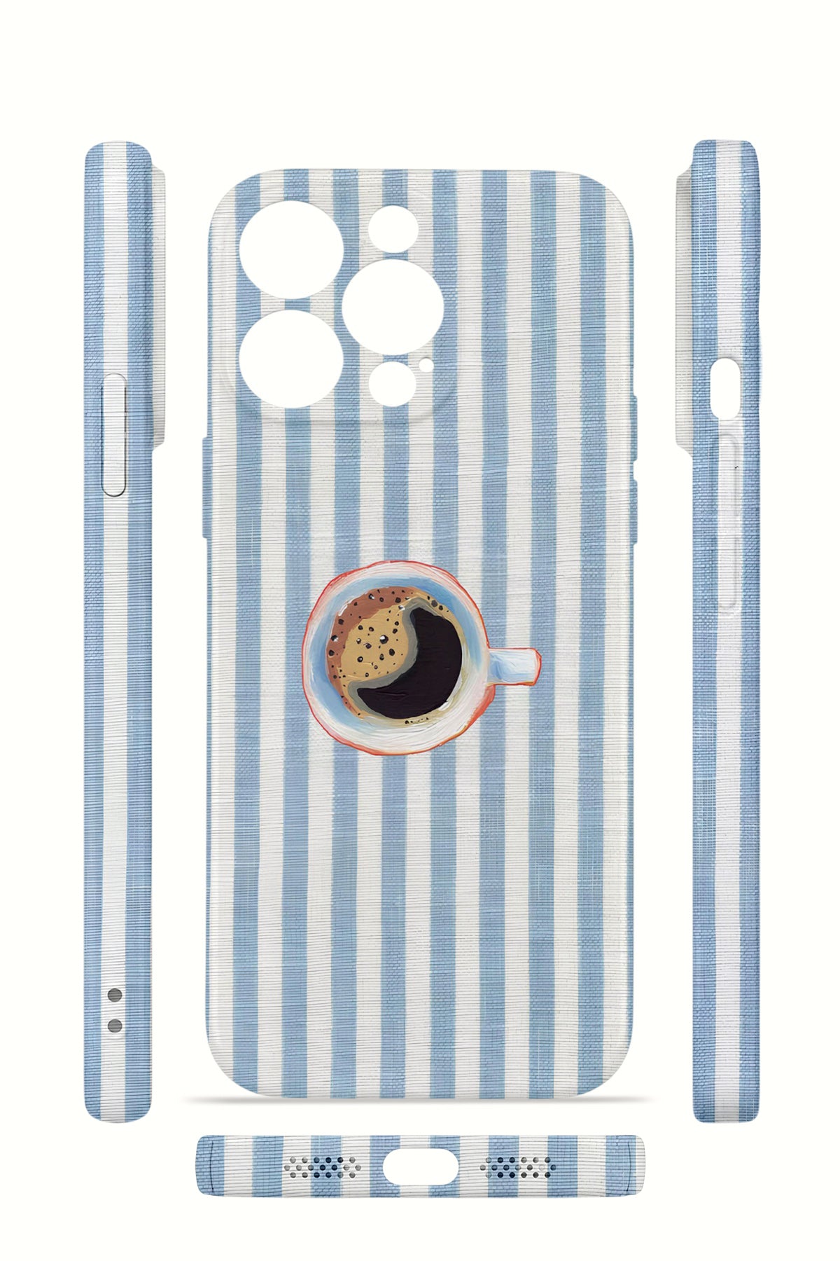 iPhone 12 Pro Valestra İnce Kamera Korumalı Mika Kılıf Morning Coffee Stripe