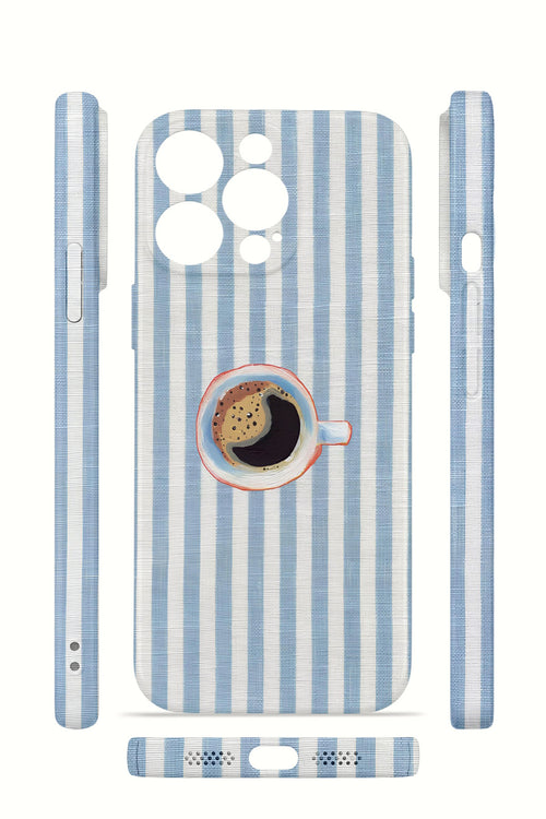 iPhone 13 Pro Max Valestra İnce Kamera Korumalı Mika Kılıf Morning Coffee Stripe