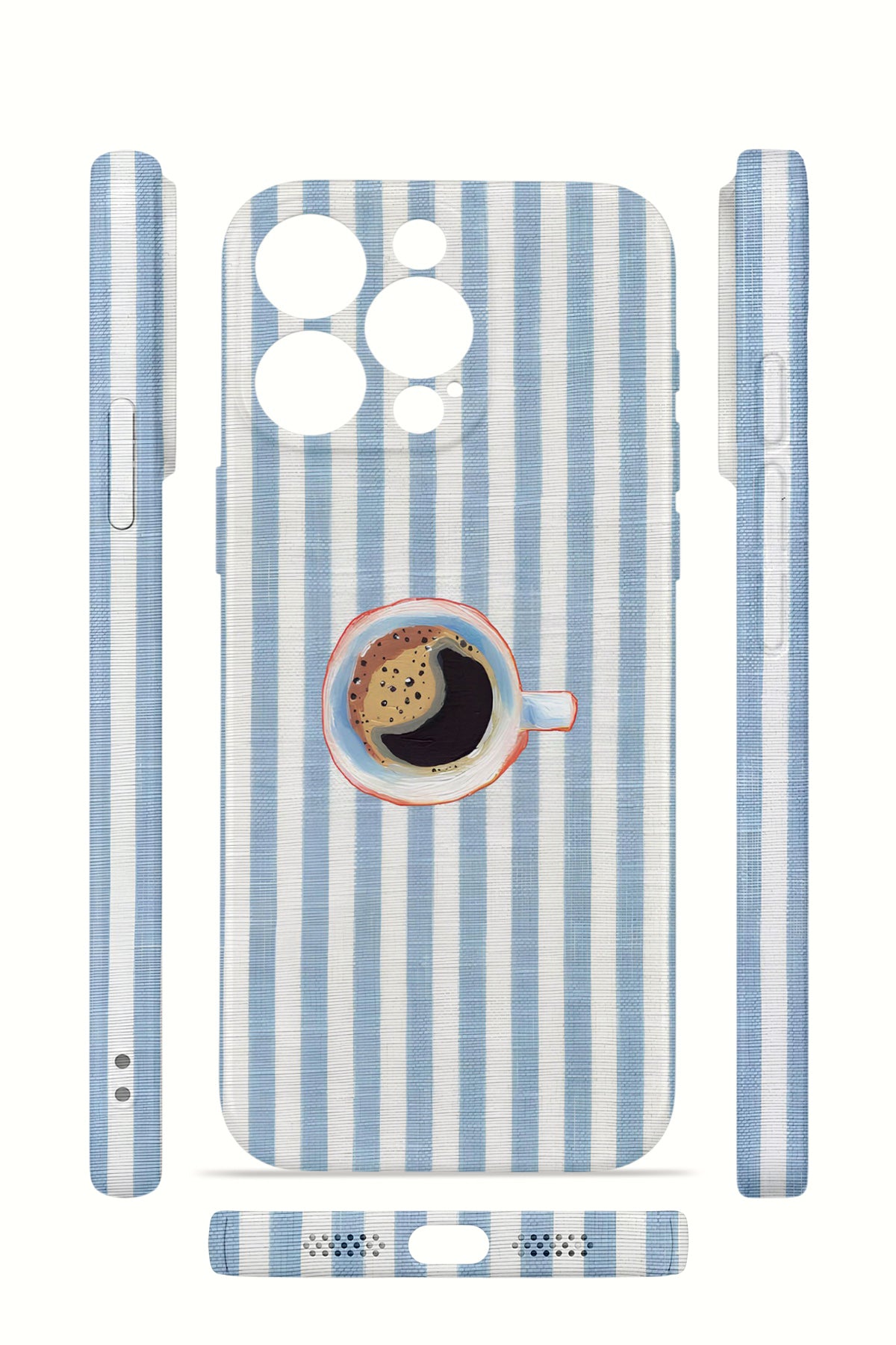 iPhone 15 Pro Valestra İnce Kamera Korumalı Mika Kılıf Morning Coffee Stripe