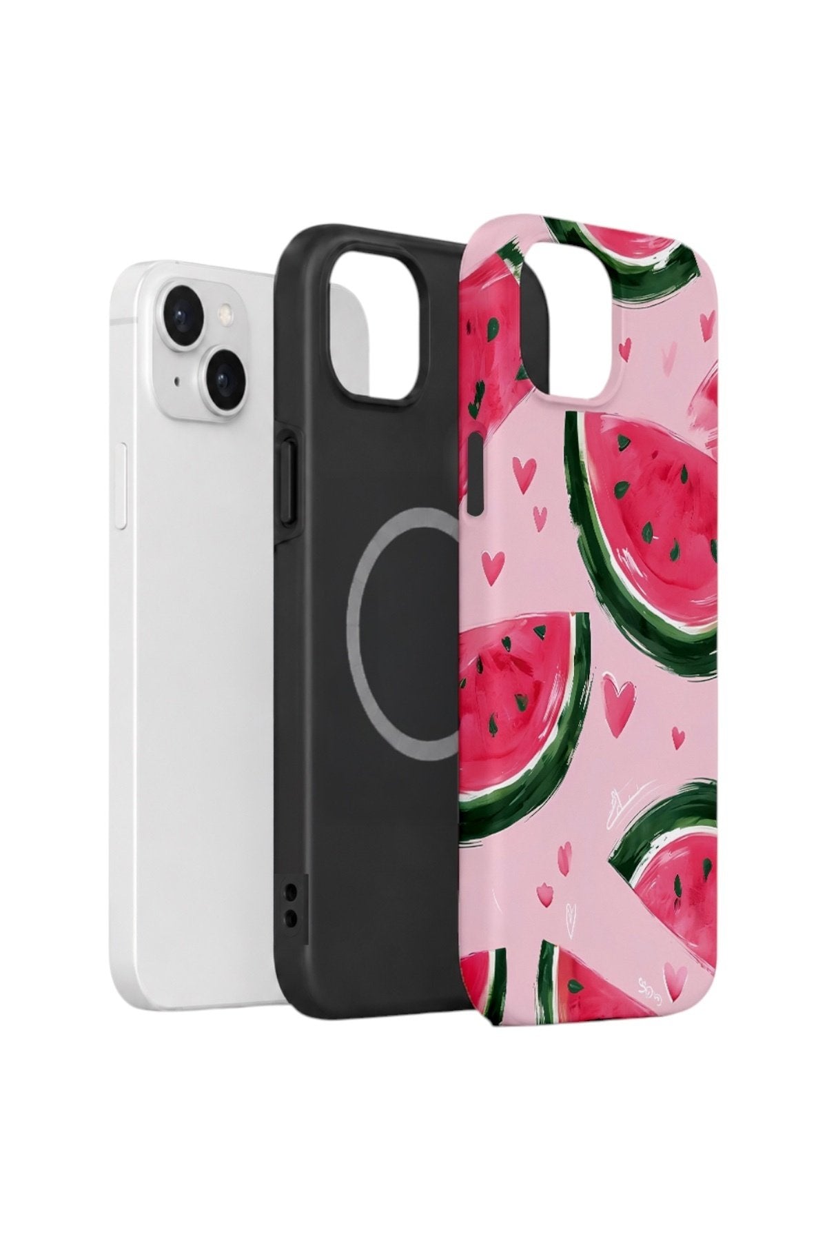 iPhone 15 Plus Vorian Çift Katmanlı MagSafe Kılıf Watermelon Hearts