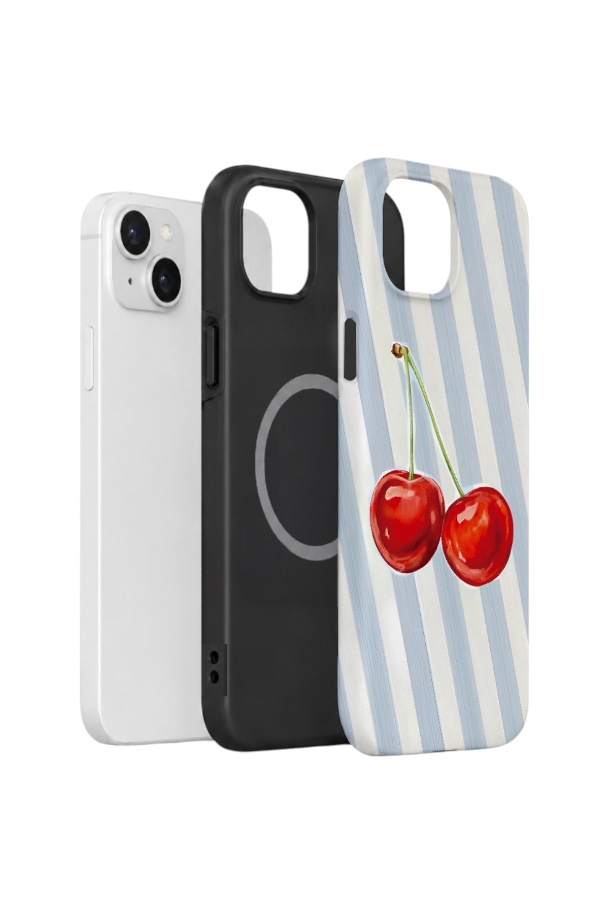 iPhone 14 Vorian Çift Katmanlı MagSafe Kılıf Cherry Blue Stripe