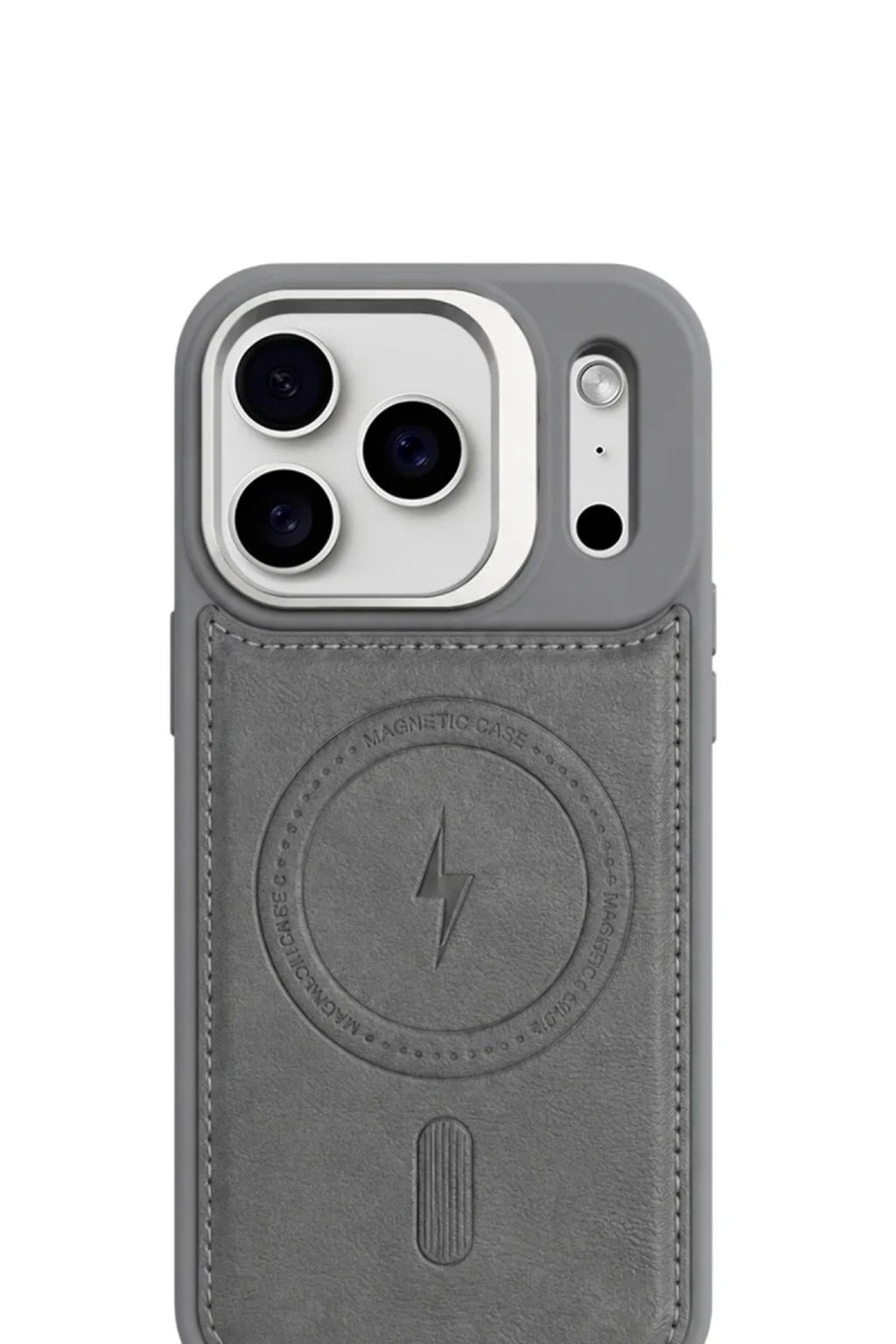 iPhone 17 Pro GripStand MagSafe Deri Kılıf Gri