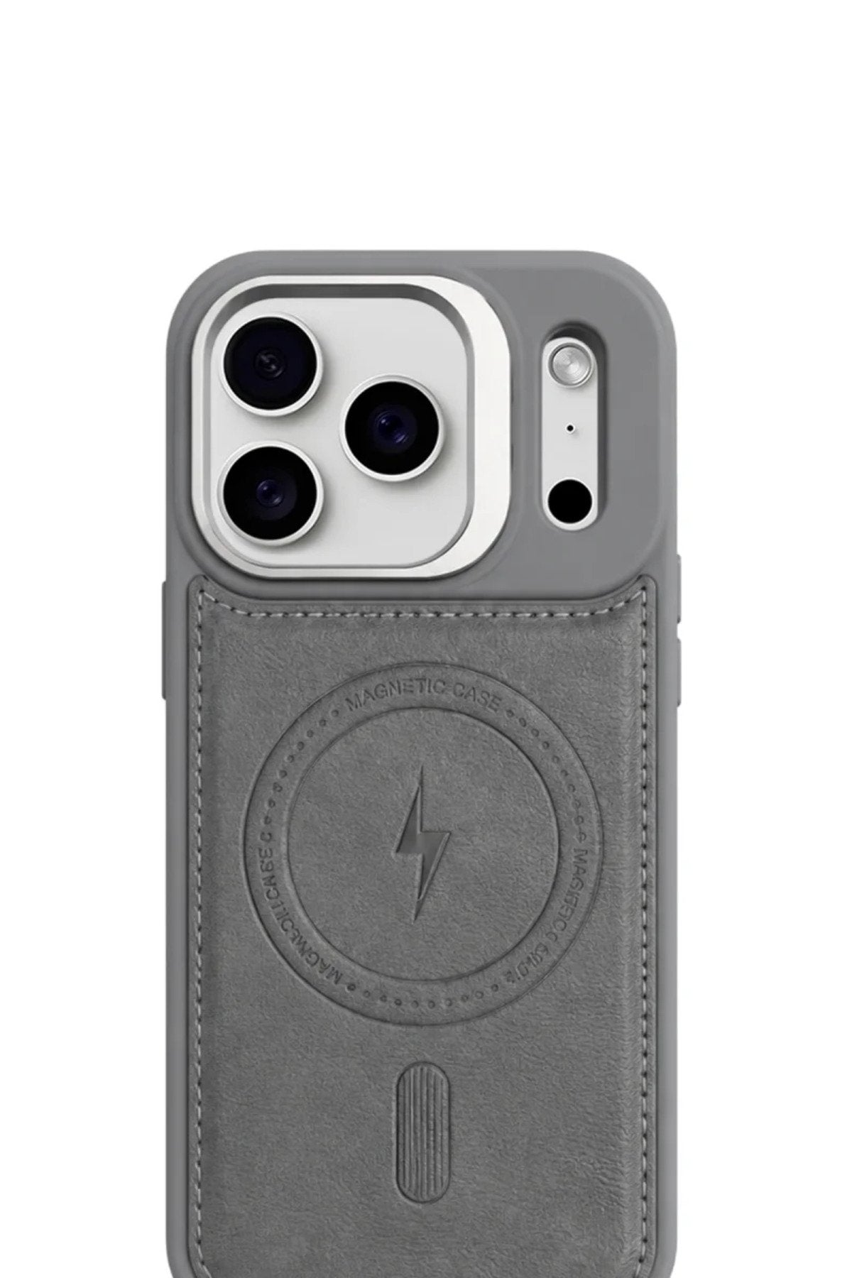 iPhone 17 Pro GripStand MagSafe Deri Kılıf Gri