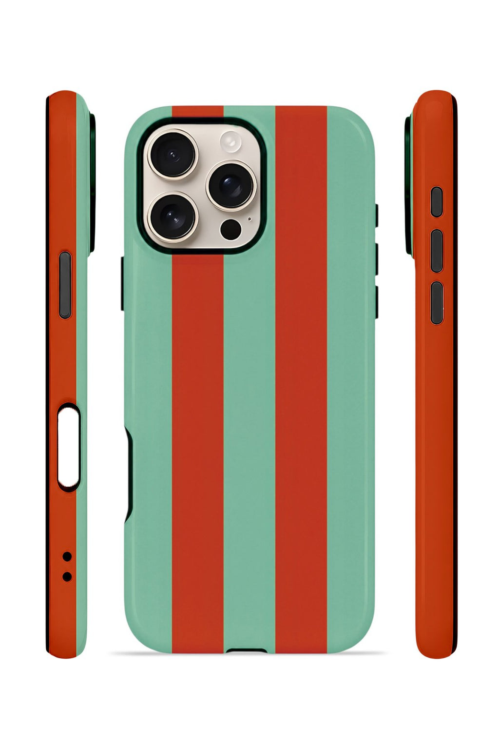 iPhone 16 Pro Vorian Çift Katmanlı MagSafe Kılıf Terracotta Mint Stripe