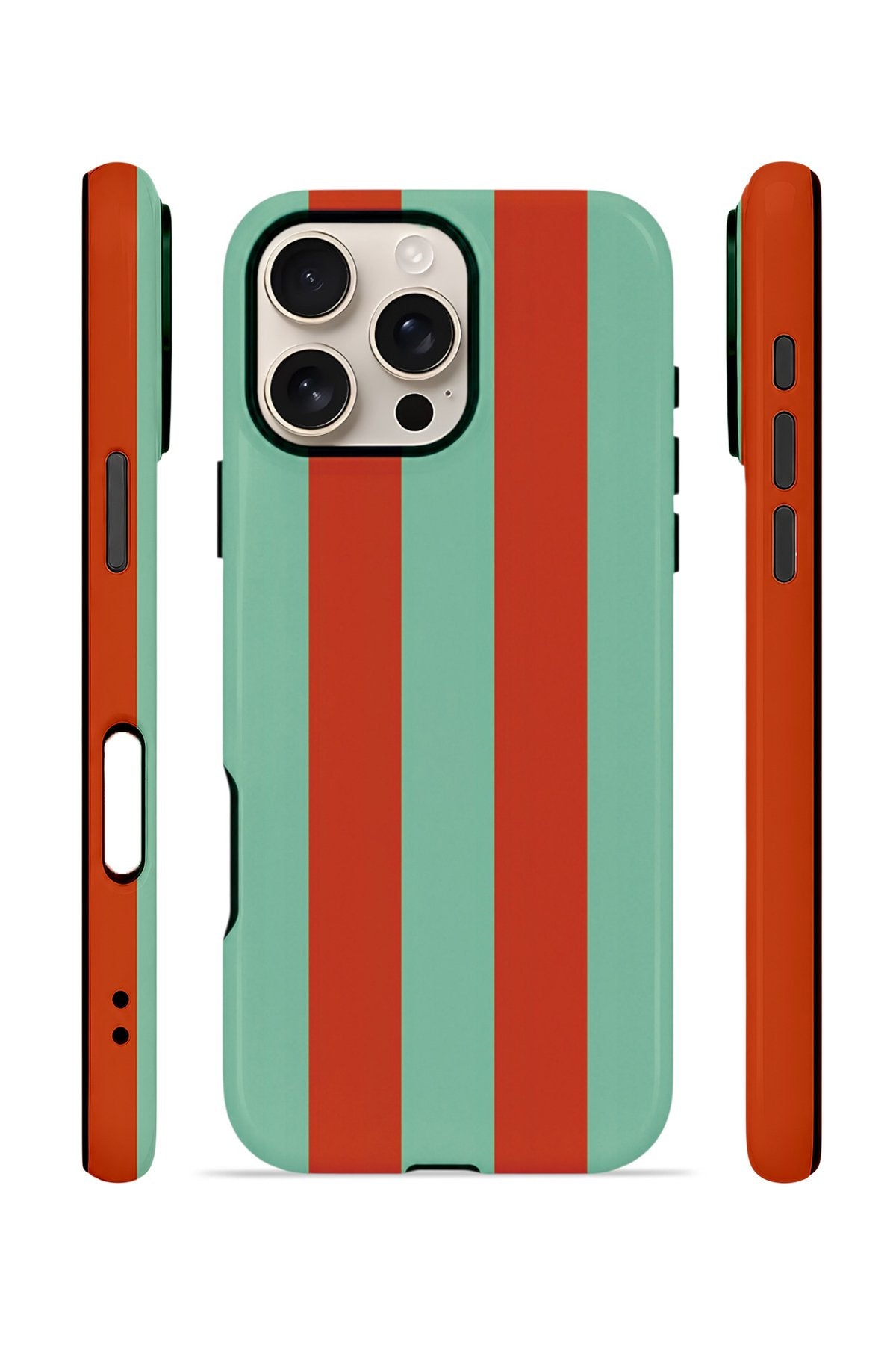 iPhone 16 Pro Vorian Çift Katmanlı MagSafe Kılıf Terracotta Mint Stripe
