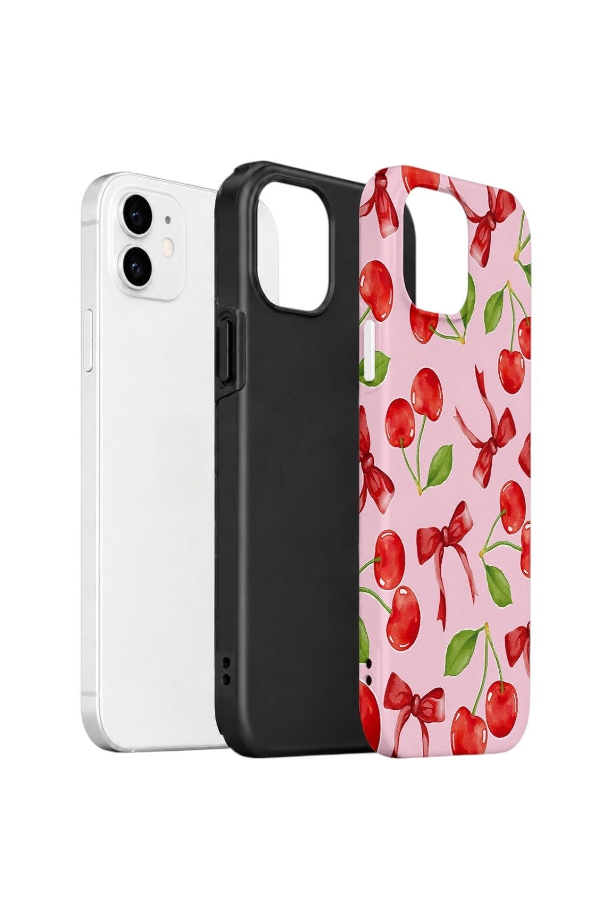 iPhone 12 Vorian Çift Katmanlı Kılıf Cherry Ribbon Garden