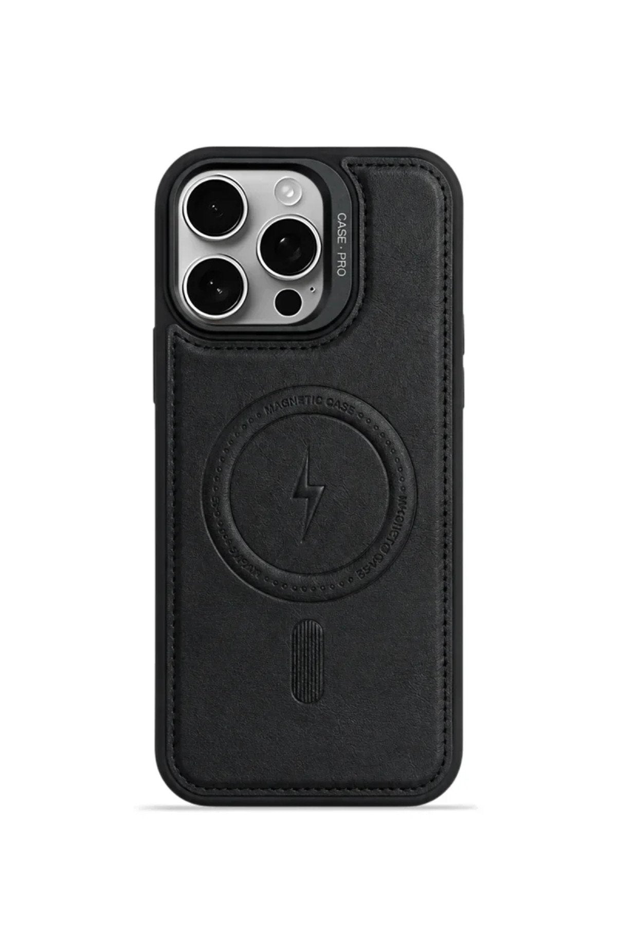 iPhone 15 Pro Max GripStand MagSafe Deri Kılıf Siyah
