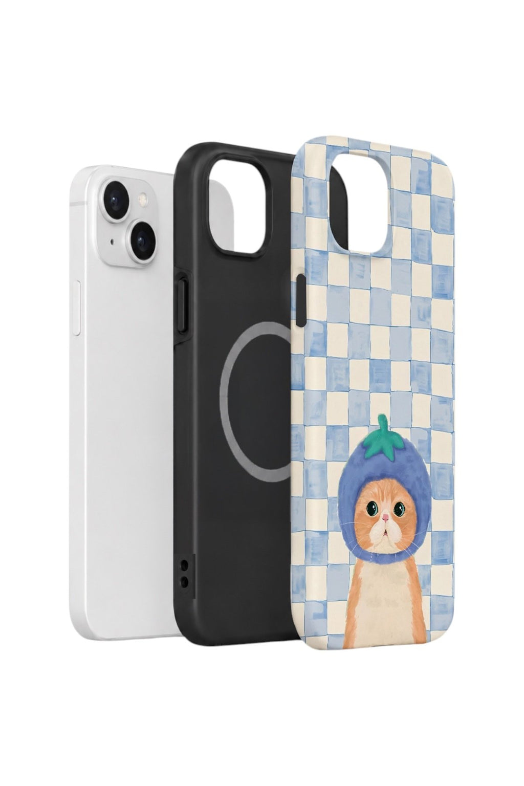 iPhone 14 Plus Vorian Çift Katmanlı MagSafe Kılıf Blueberry Cat Check