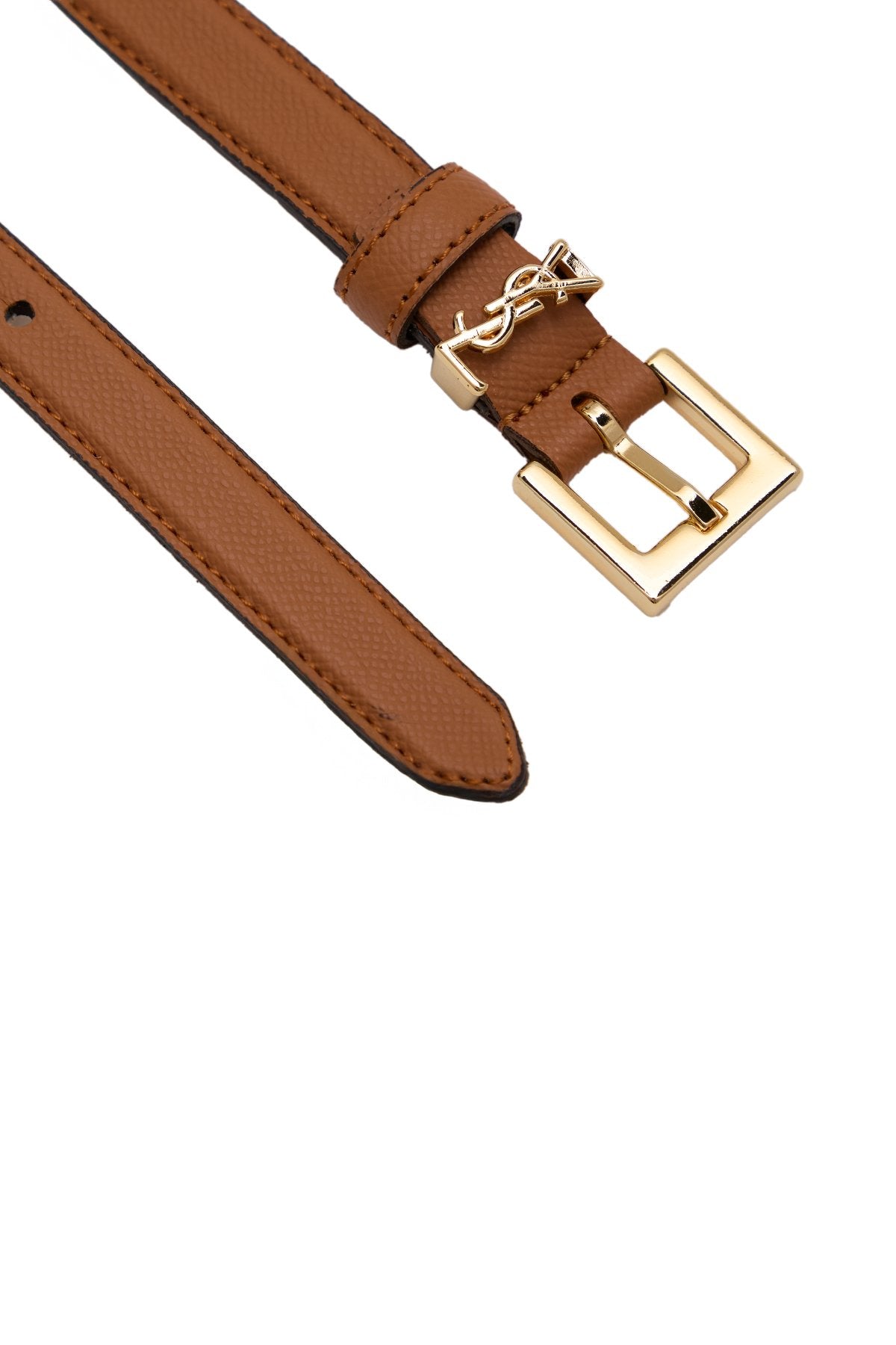 Kadın Taba Parlak Gold Tokalı İnce Deri Kemer