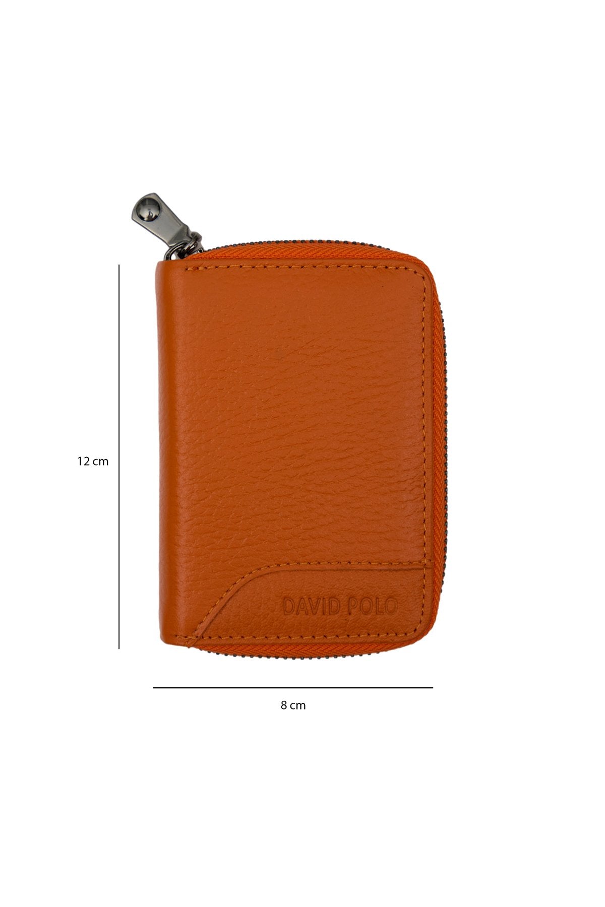 Hakiki Deri Turuncu Renk Fermuarlı Mavi Unisex Cüzdan Kartlık