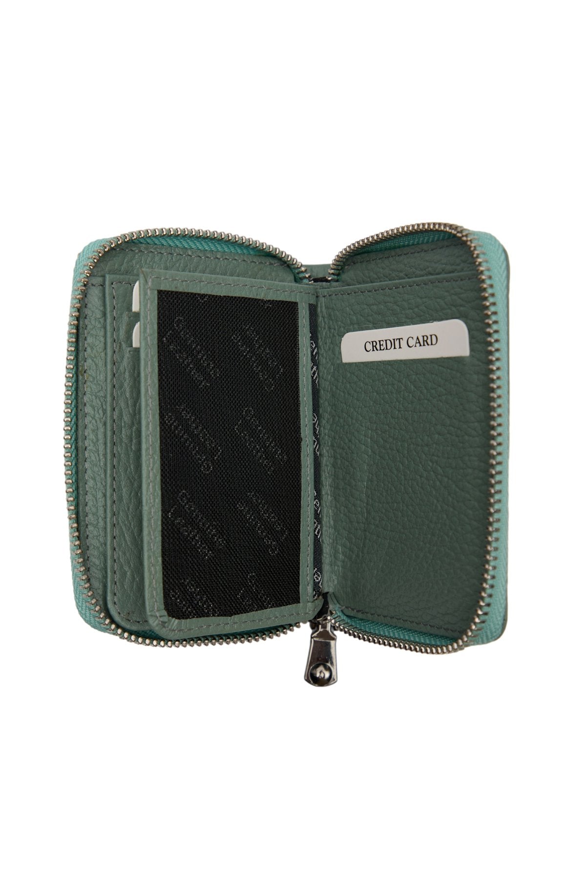 Hakiki Deri Fermuarlı Yeşil Unisex Cüzdan Kartlık