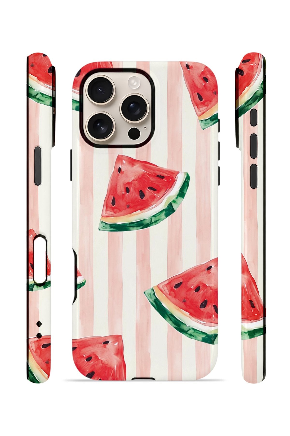 iPhone 16 Pro Max Vorian Çift Katmanlı MagSafe Kılıf Watermelon Blush Stripe