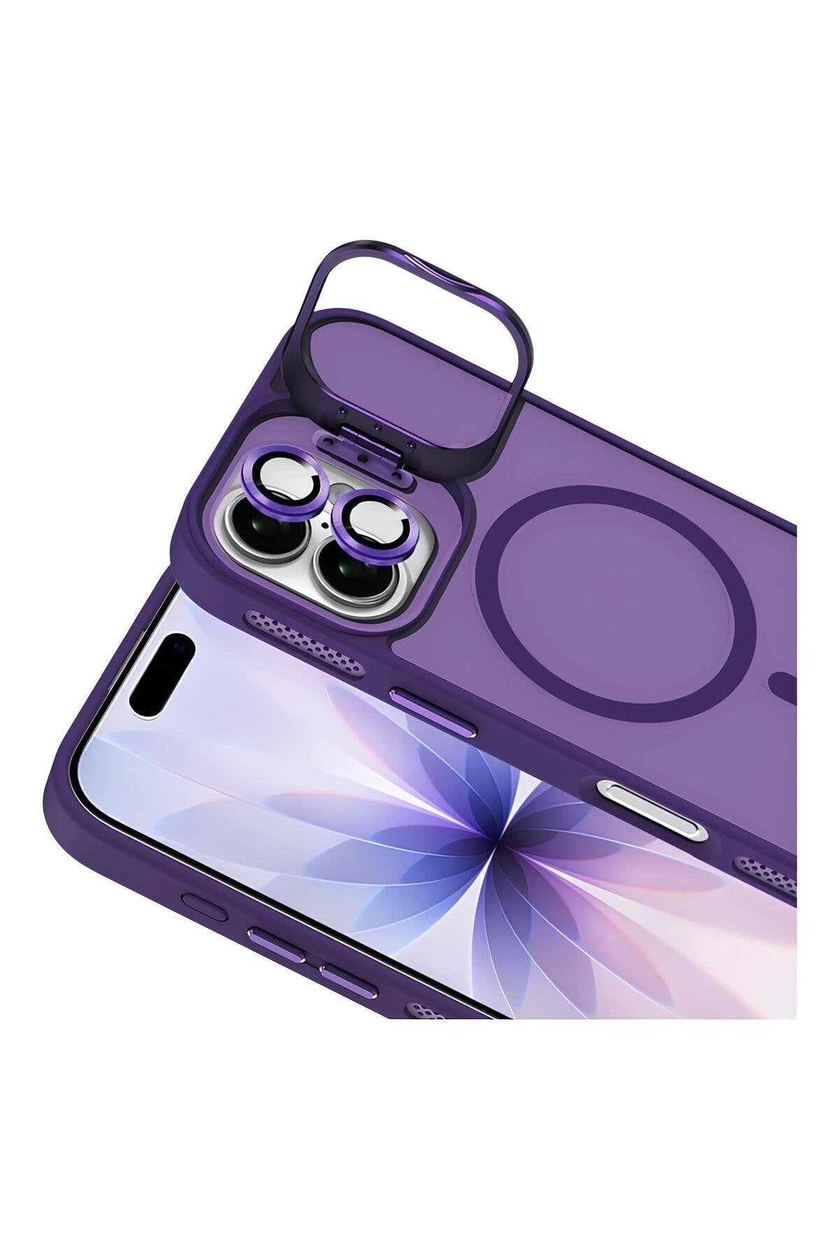 iPhone 17 6.3'' Cyrenn MagSafe Kılıf + Lens Koruyucu Derin Mor