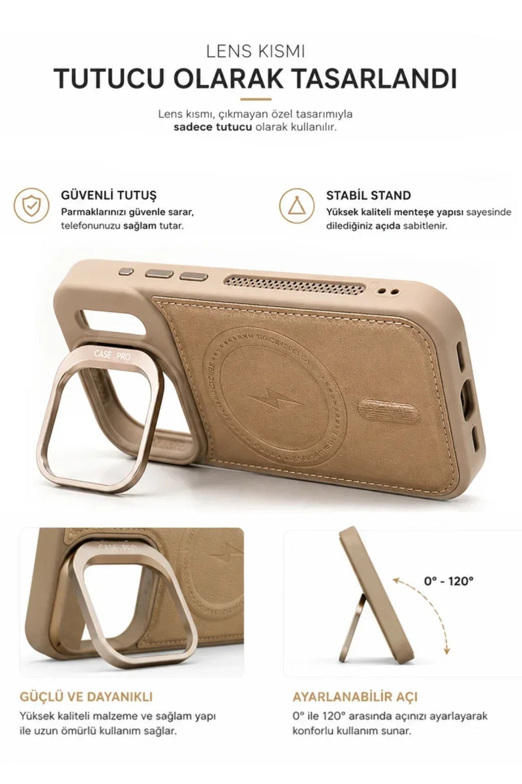 iPhone 17 Pro Max GripStand MagSafe Deri Kılıf Krem