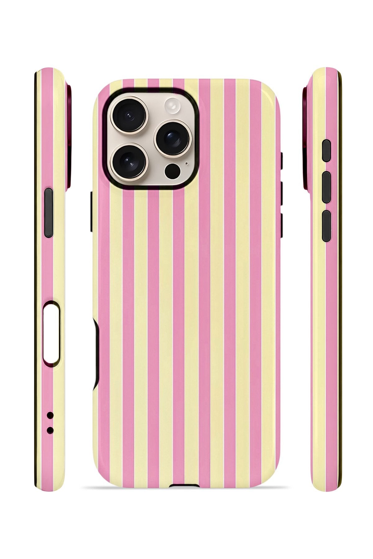 iPhone 16 Pro Max Vorian Çift Katmanlı MagSafe Kılıf Pink Lemon Pinstripe