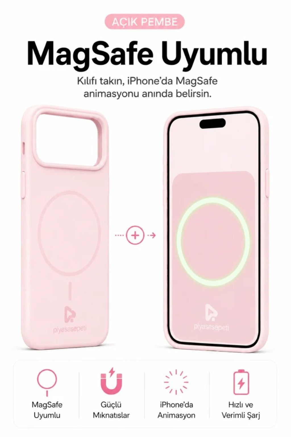 iPhone 17 Pro 6.3" Mag Core Akıllı MagSafe Animasyonlu Silikon Kılıf Açık Pembe