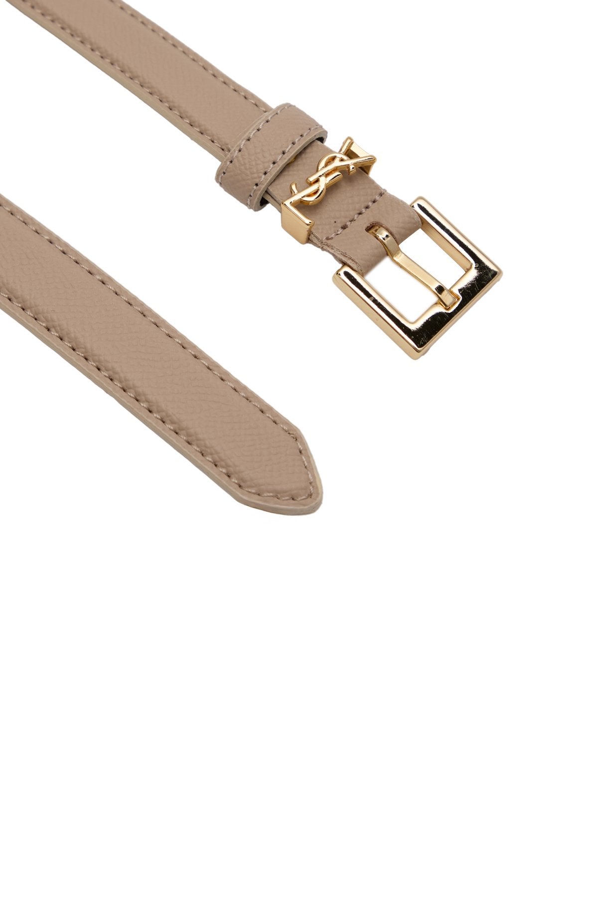 Kadın Kum Beji Parlak Gold Tokalı İnce Deri Kemer