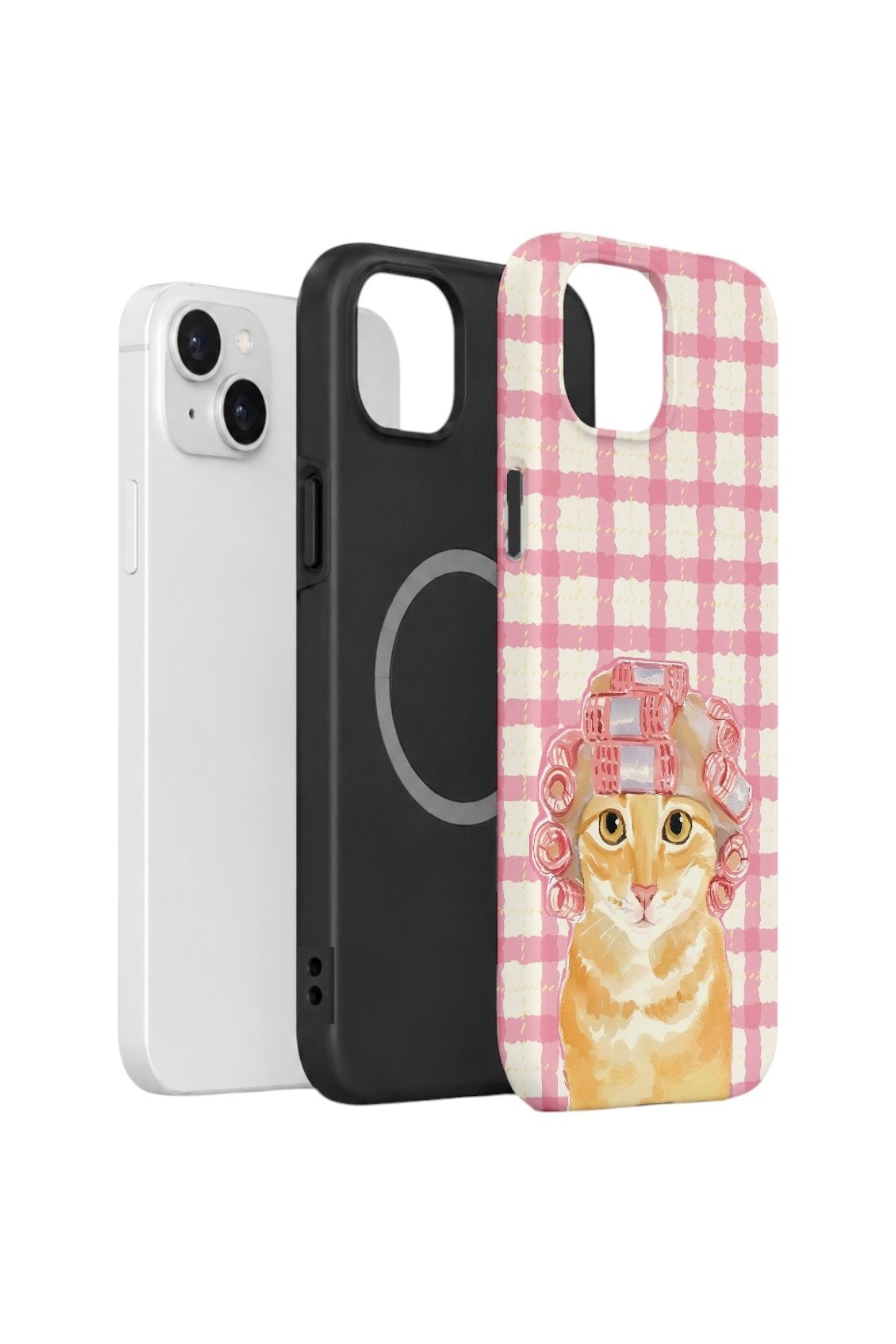 iPhone 15 Plus Vorian Çift Katmanlı MagSafe Kılıf Pink Picnic Cat