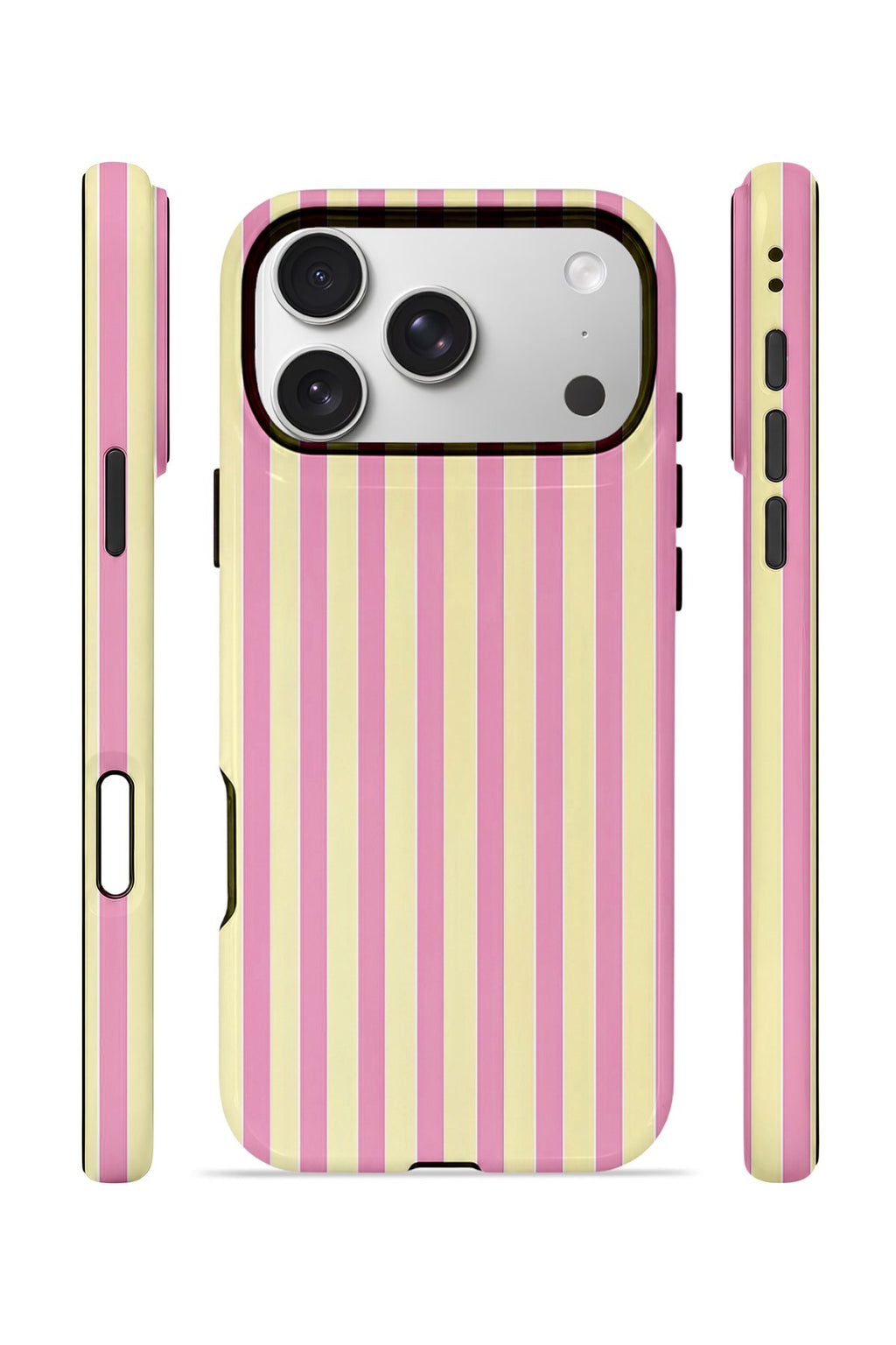 iPhone 17 Pro Max Vorian Çift Katmanlı Kılıf Pink Lemon Pinstripe