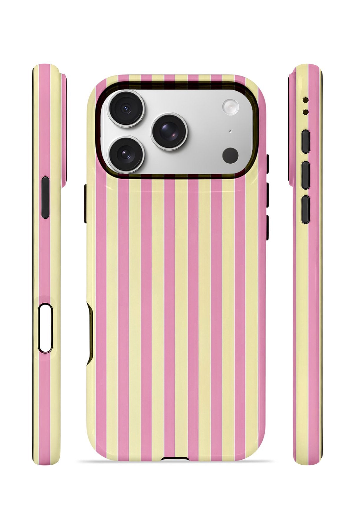 iPhone 17 Pro Max Vorian Çift Katmanlı Kılıf Pink Lemon Pinstripe