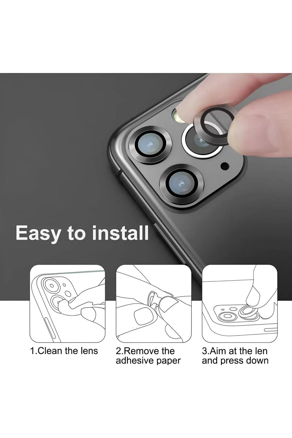 iPhone 16 Pro - Pro Max Metal Kamera Koruyucu Lens Siyah