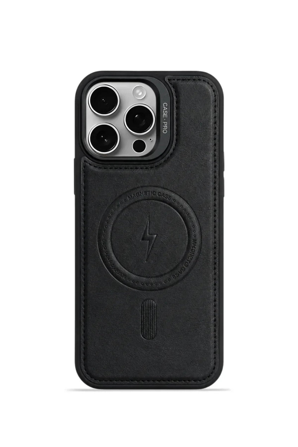 iPhone 15 Pro GripStand MagSafe Deri Kılıf Siyah