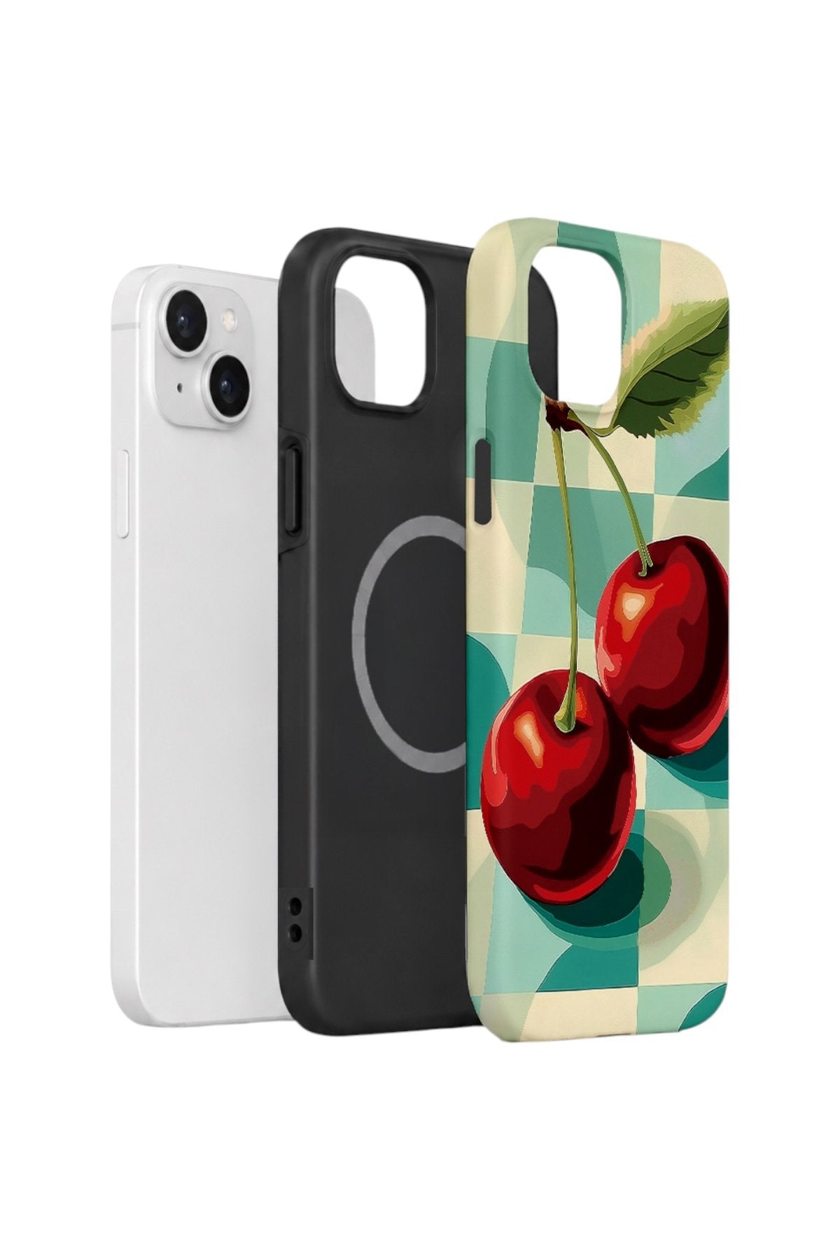 iPhone 14 Vorian Çift Katmanlı MagSafe Kılıf Retro Cherry Pop