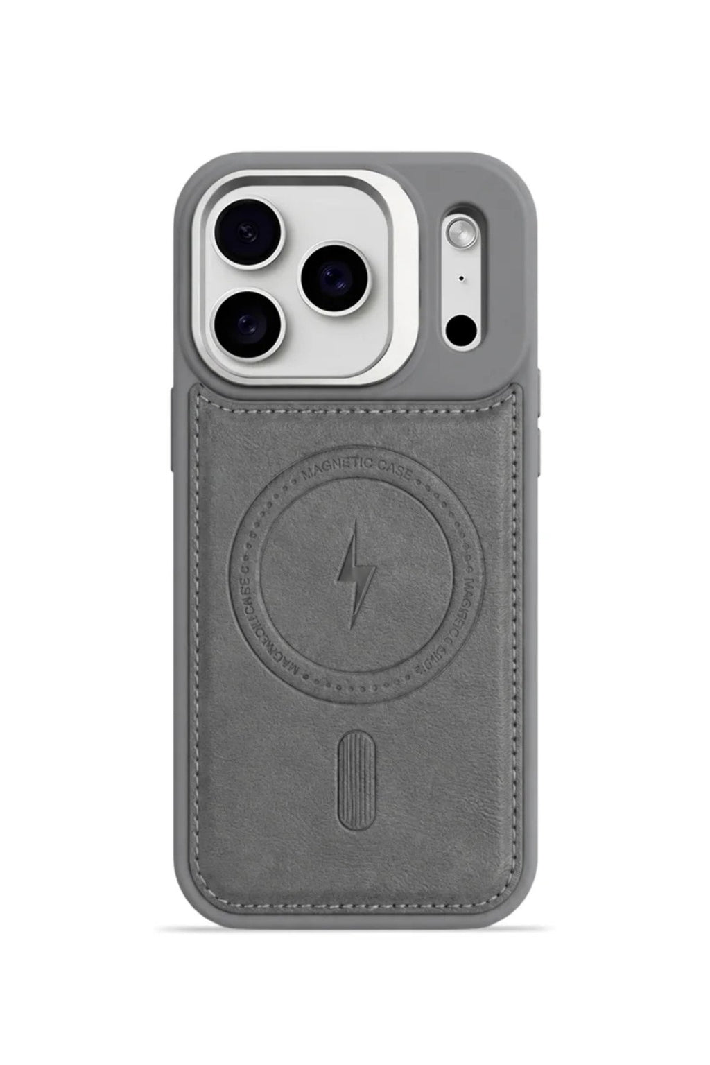 iPhone 17 Pro GripStand MagSafe Deri Kılıf Gri