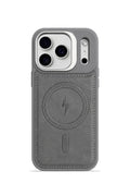 iPhone 17 Pro GripStand MagSafe Deri Kılıf Gri