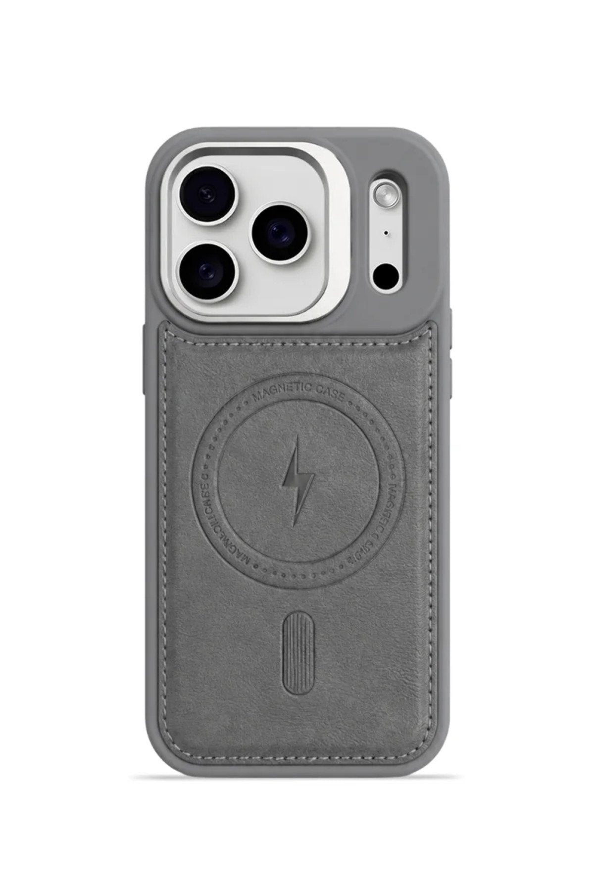 iPhone 17 Pro GripStand MagSafe Deri Kılıf Gri
