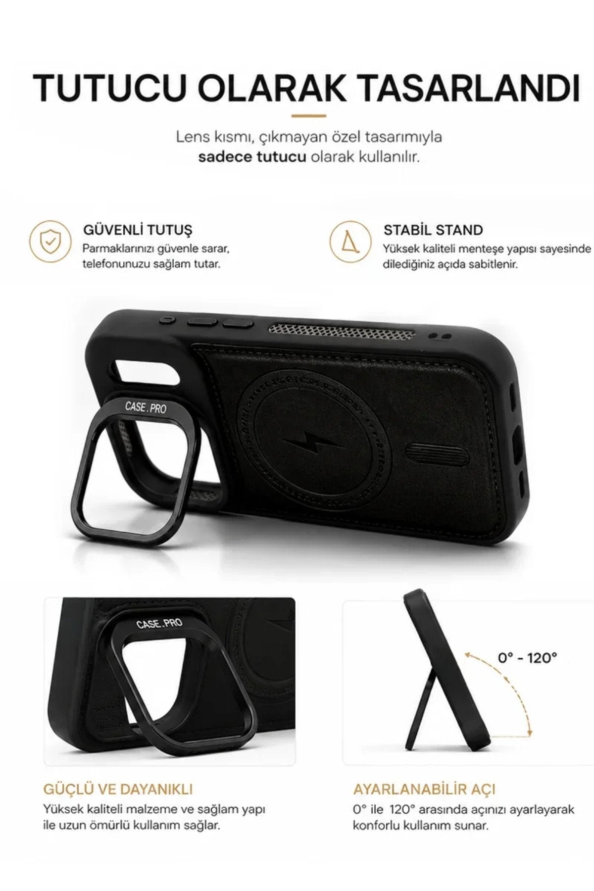 iPhone 17 Pro Max GripStand MagSafe Deri Kılıf Siyah