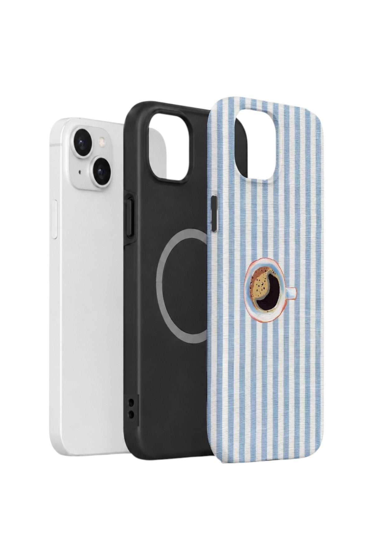 iPhone 14 Plus Vorian Çift Katmanlı MagSafe Kılıf Morning Coffee Stripe